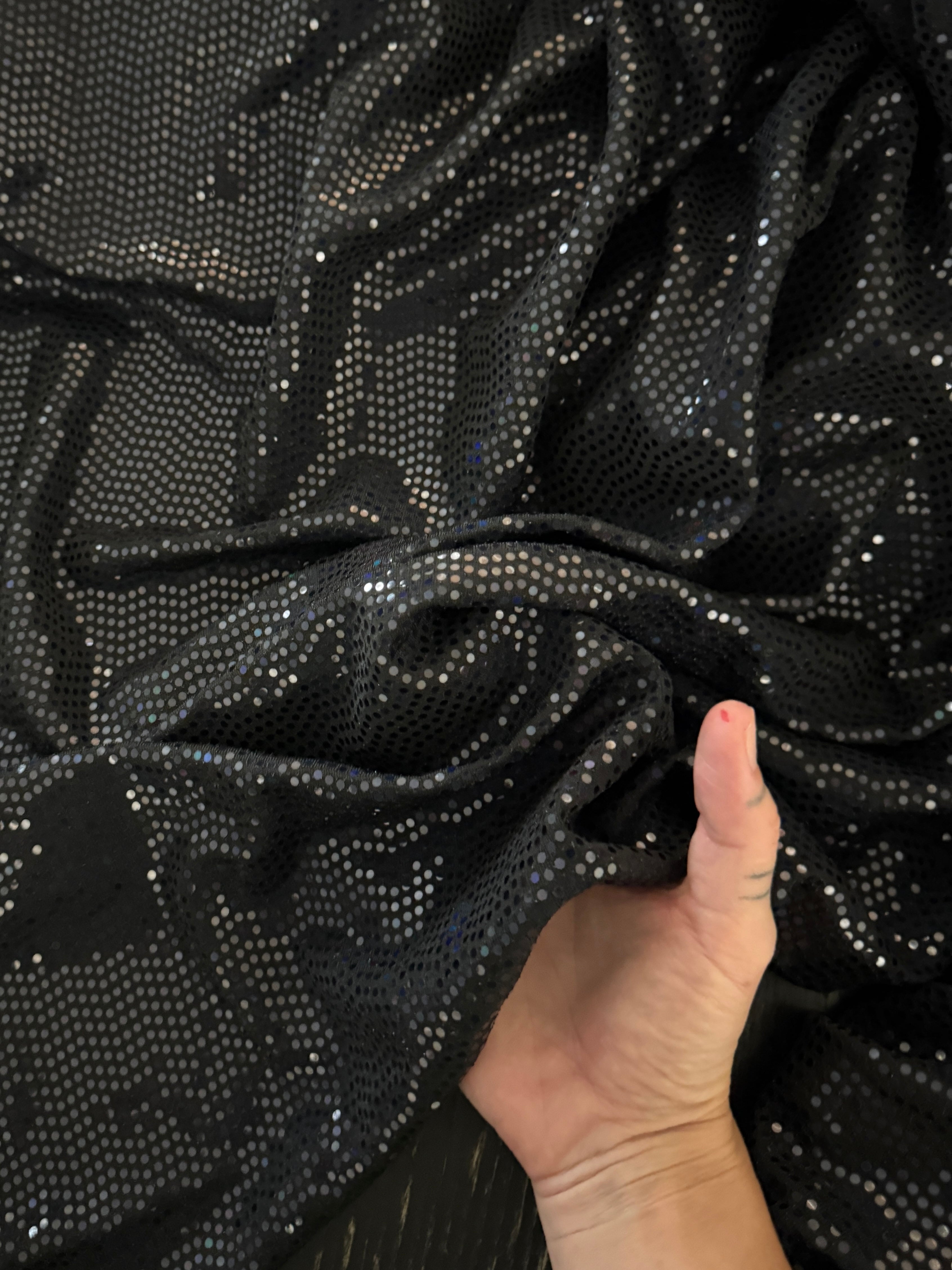 Black Sequin Mirror Foiled Spandex, Fabric Store, Sewing Store, Cheap Fabric Store, Kiki Textiles, Textile by the Yard