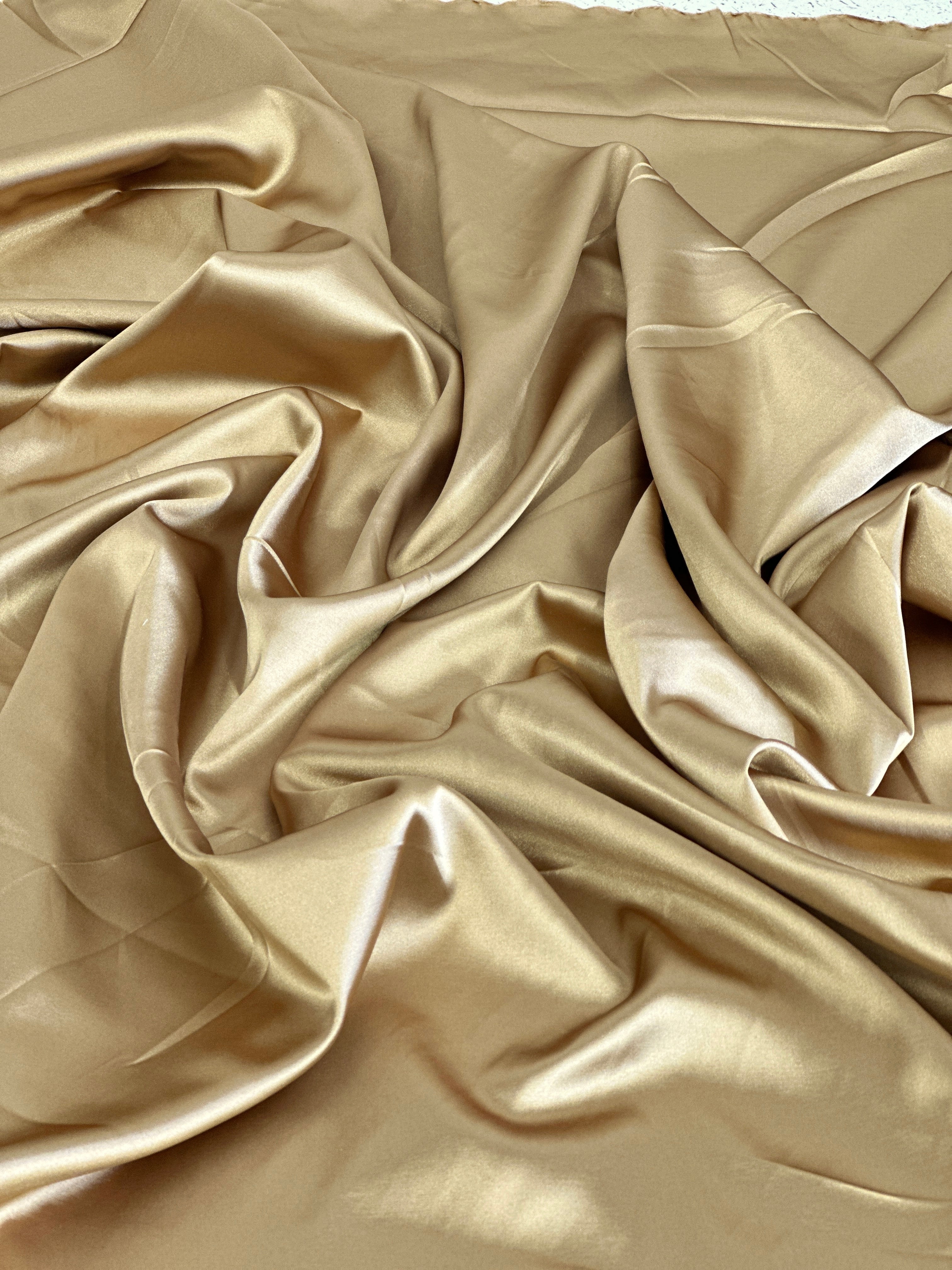 Deluxe Gold Stretch Crepe Back Satin, Gold Satin, Premium Stretch Crepe Back Satin, Satin for Bride, Satin for Women, Satin in Low Price, Cheap Satin, Satin on Sale