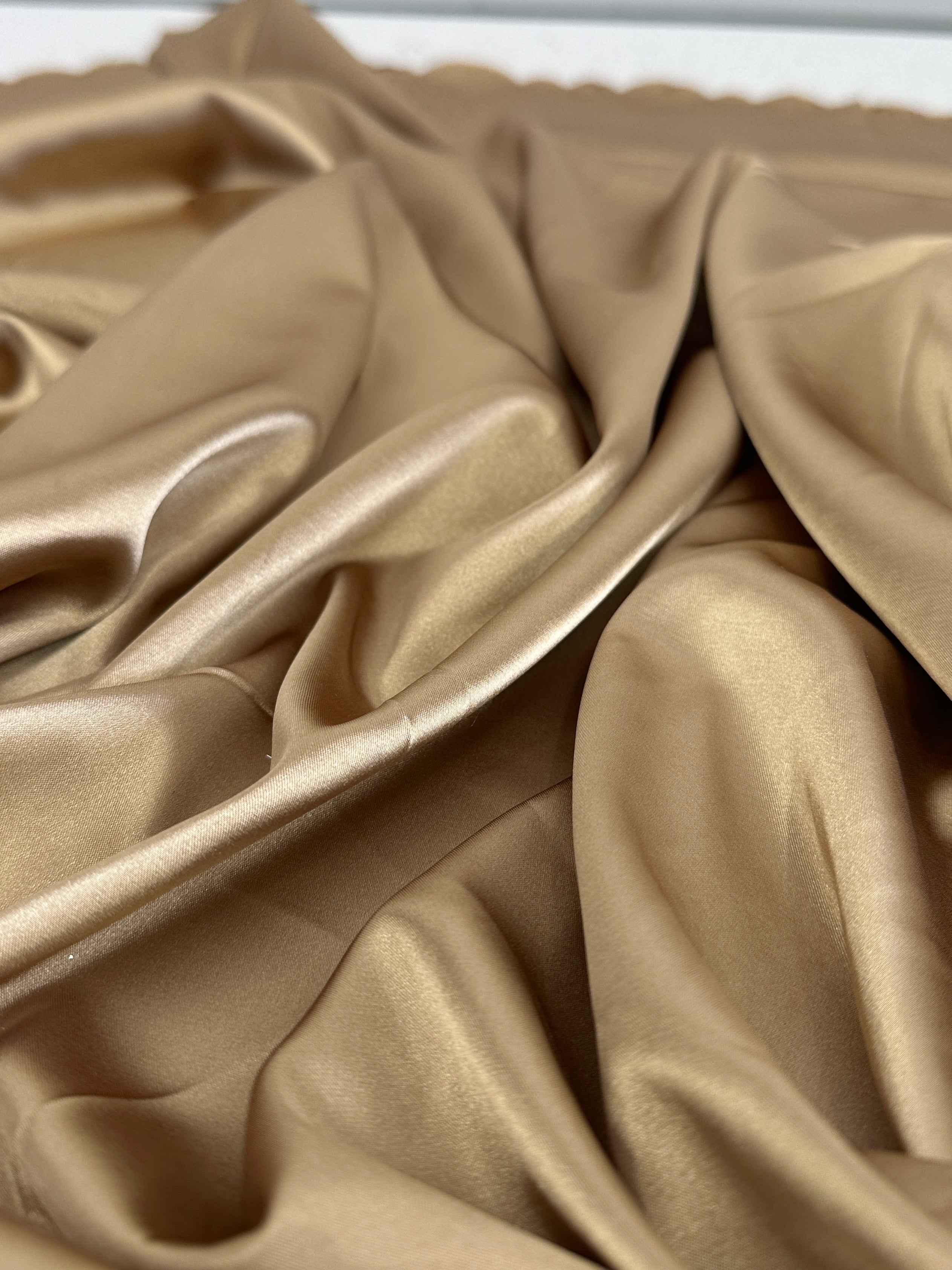 Deluxe Gold Stretch Crepe Back Satin, Shop Fabrics Online, Sewing, Fabric Store, Sewing Store, Cheap Fabric Store, Kiki Textiles, Textile by the Yard