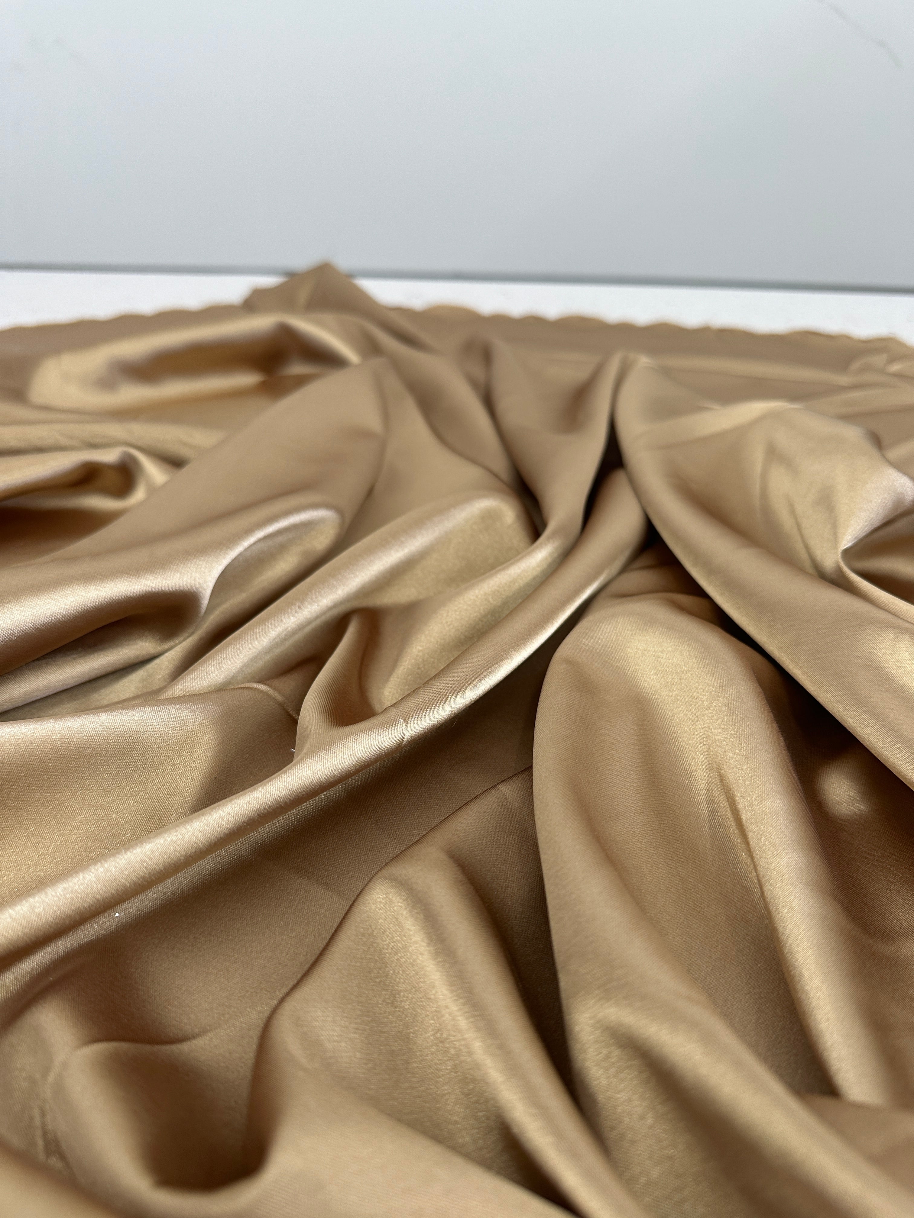 Deluxe Gold Stretch Crepe Back Satin, Shop Fabrics Online, Sewing, Fabric Store, Sewing Store, Cheap Fabric Store, Kiki Textiles, Textile by the Yard
