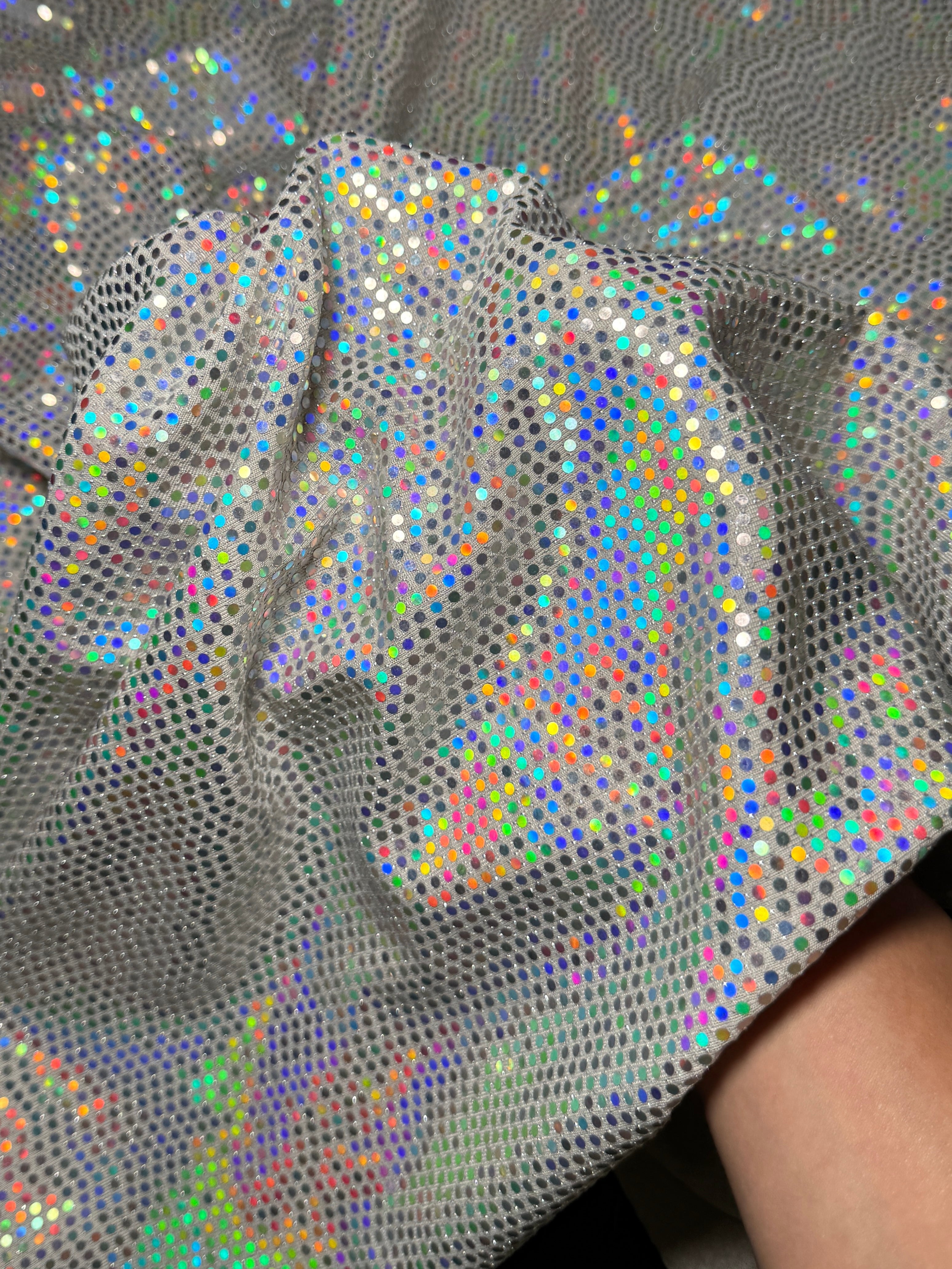 Off White Iridescent Sequin Mirror Foiled Spandex, Sequin Spandex, Sequin Lycra, Foil Spandex, Mirror Spandex, Mirror Fabric, Metallic Spandex, Metallic Fabric, Foil Fabric