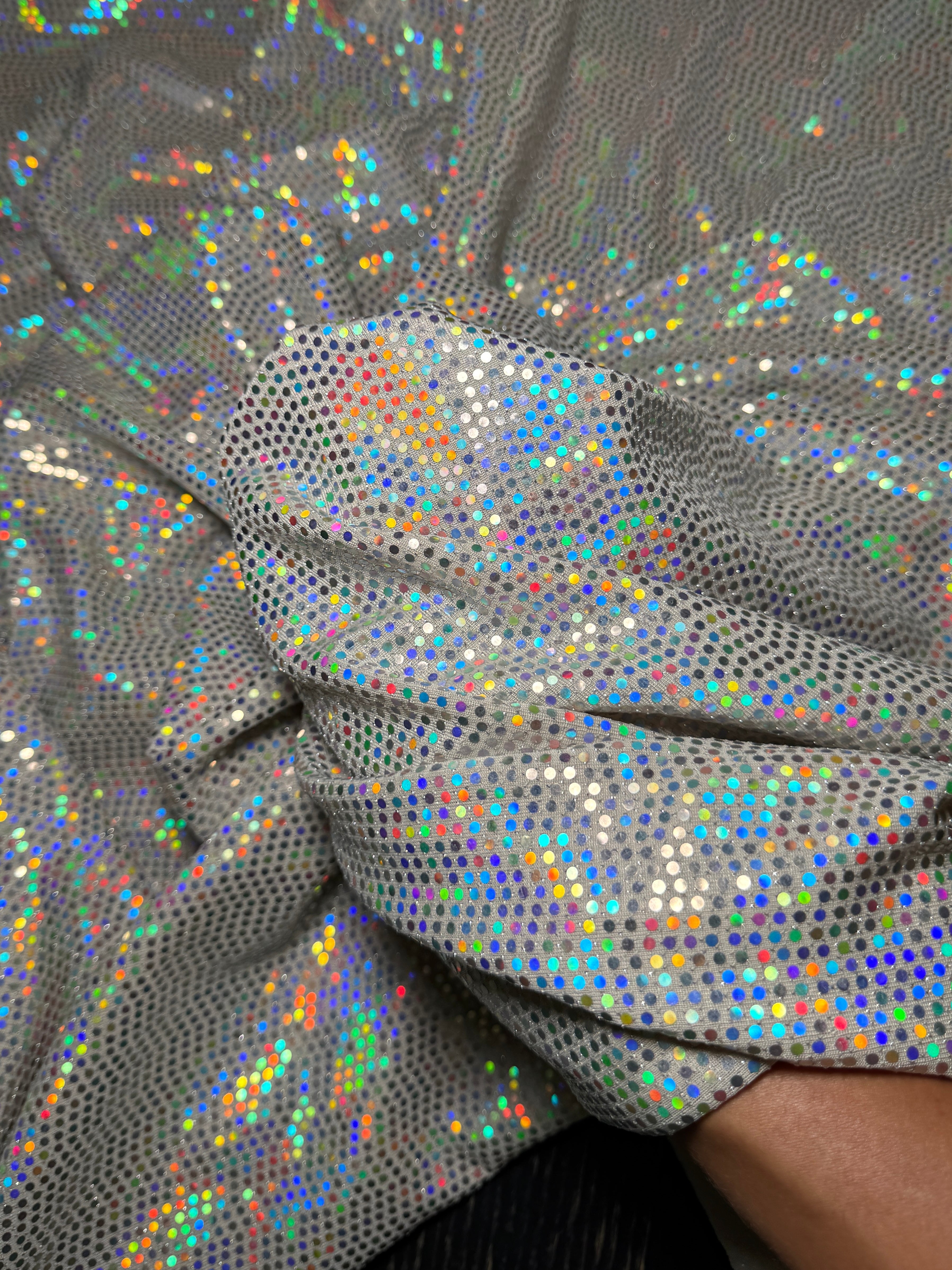 Off White Iridescent Sequin Mirror Foiled Spandex, Fabric Store, Sewing Store, Cheap Fabric Store, Kiki Textiles, Textile by the Yard