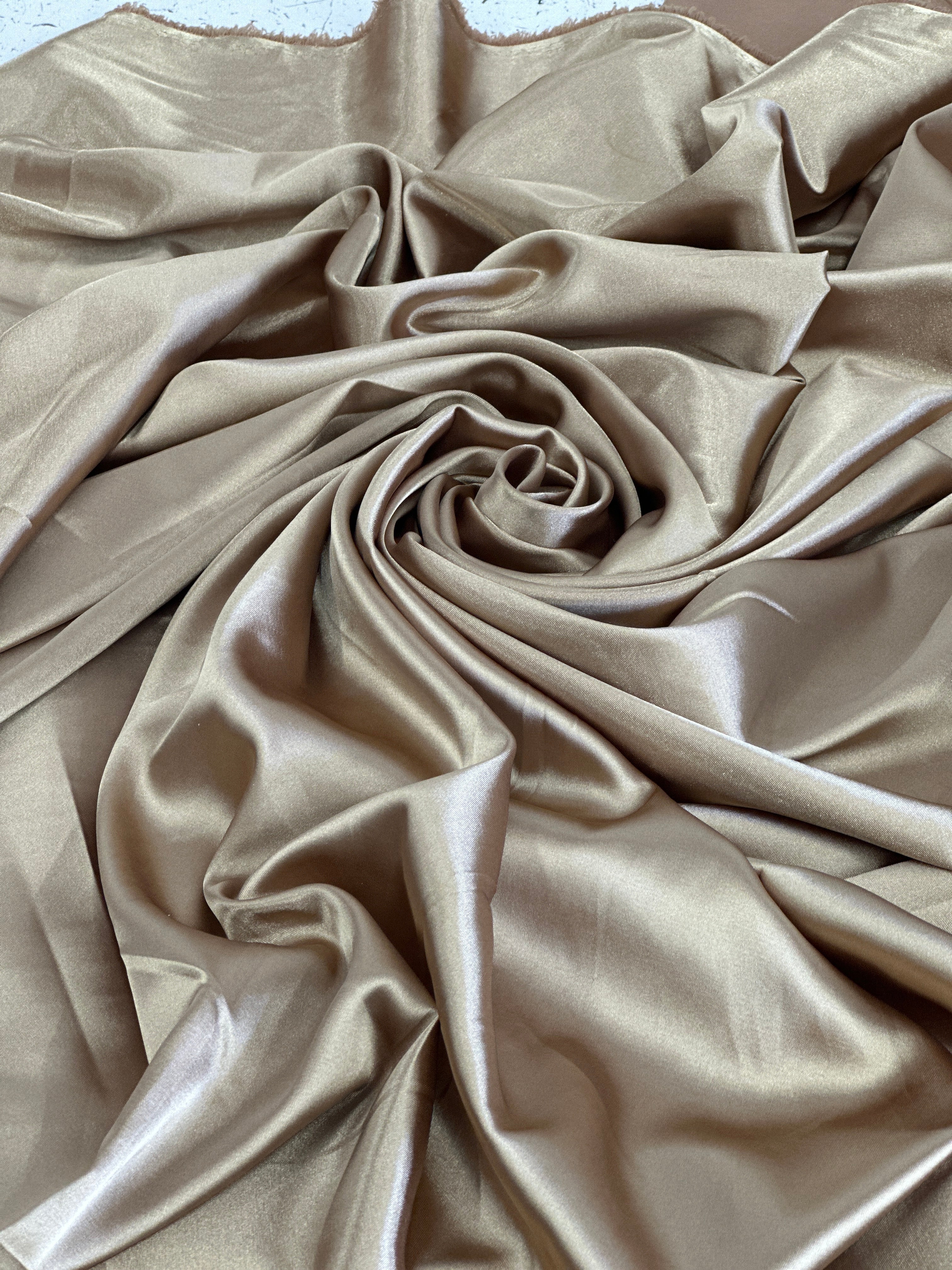 Deluxe Gold Stretch Crepe Back Satin, Shop Fabrics Online, Sewing, Fabric Store, Sewing Store, Cheap Fabric Store, Kiki Textiles, Textile by the Yard