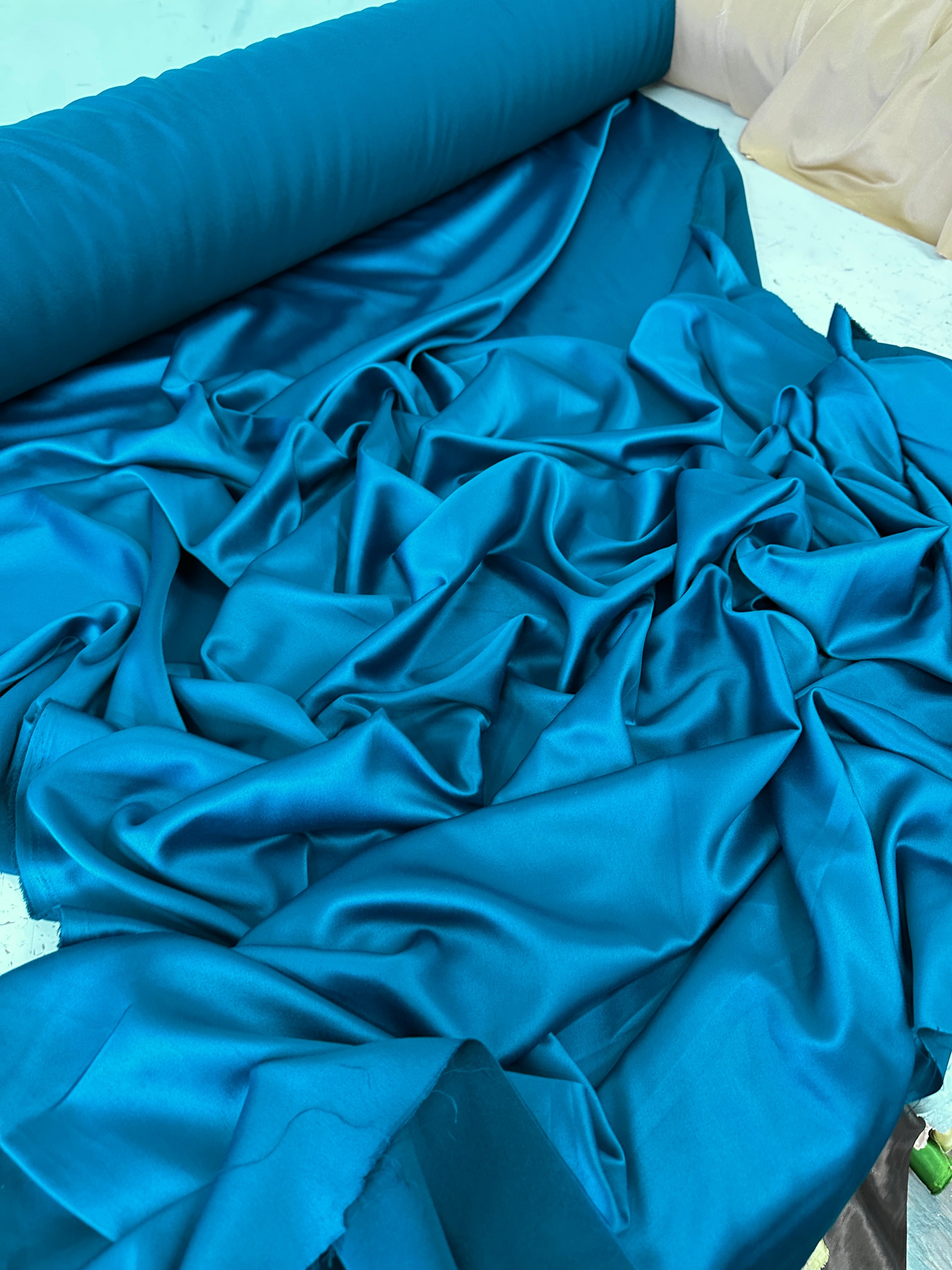 teal blue stretch crepe back satin, blue stretch crepe back satin, dark blue stretch crepe back satin, premium stretch crepe back satin, satin for bride, satin for woman, satin in low price, cheap satin, satin on sale