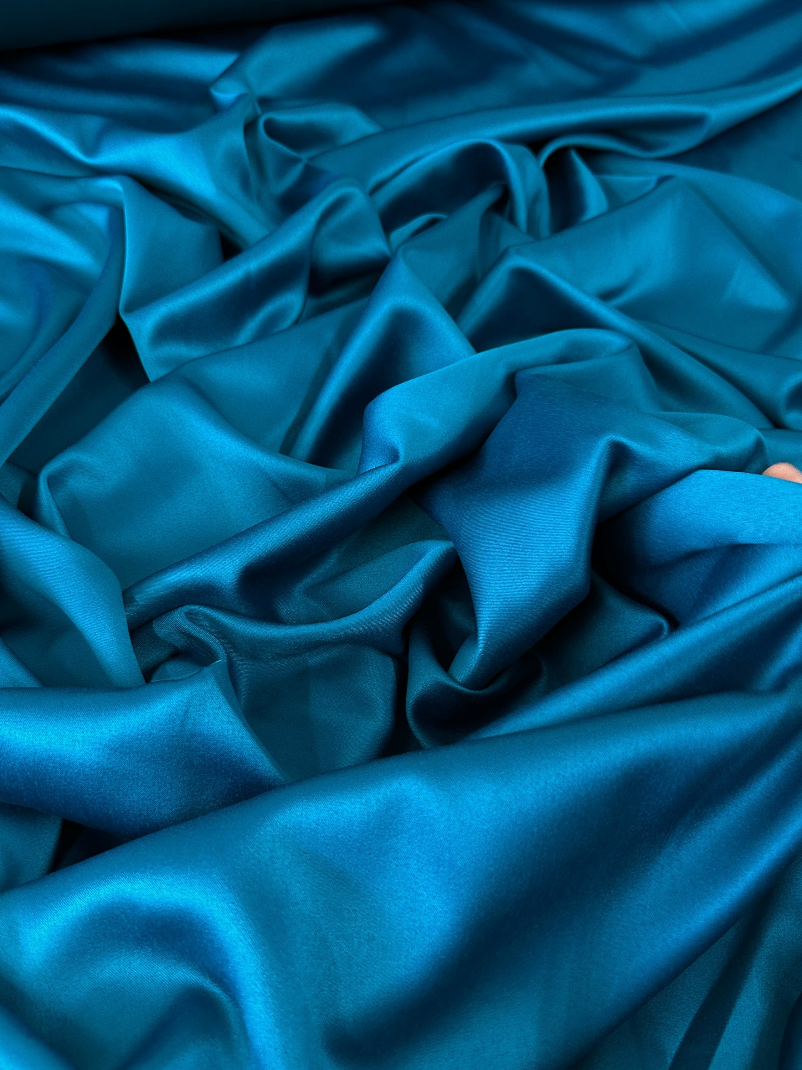 teal blue stretch crepe back satin, blue stretch crepe back satin, dark blue stretch crepe back satin, premium stretch crepe back satin, satin for bride, satin for woman, satin in low price, cheap satin, satin on sale