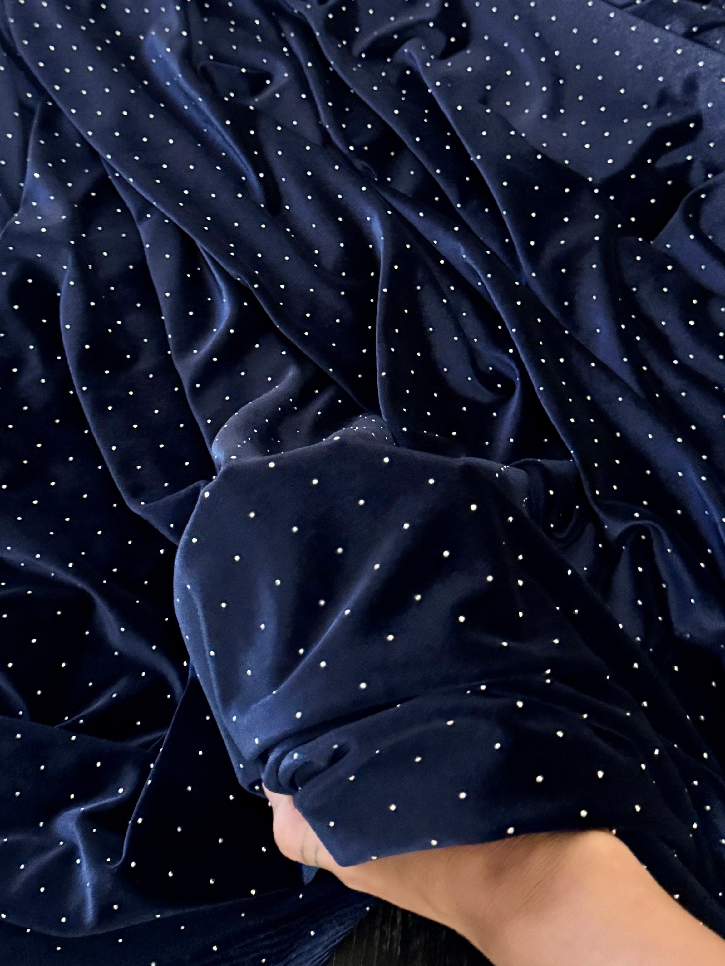 Navy Blue Sturdust Rhinestone Beaded Stretch Velvet, Fabric Store, Sewing Store, Cheap Fabric Store, Kiki Textiles, Textile by the Yard