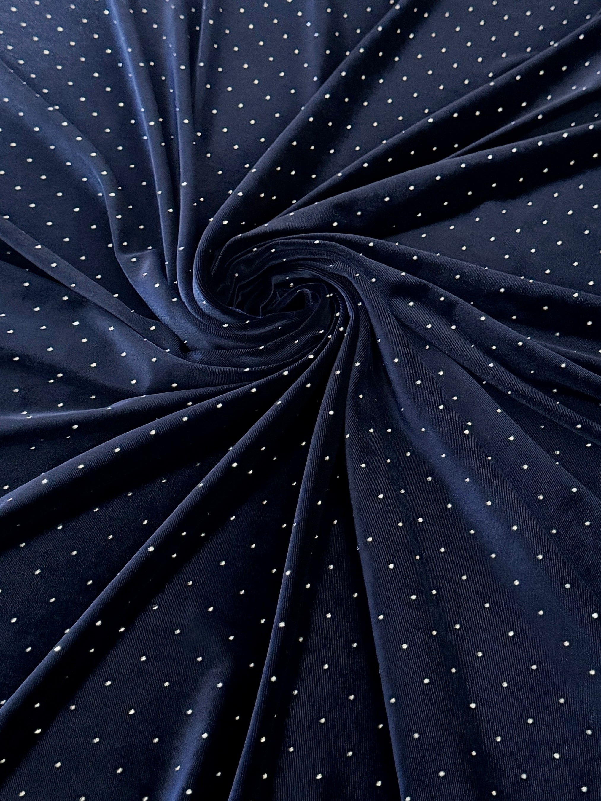 Navy Blue Sturdust Rhinestone Beaded Stretch Velvet, Rhinestone Velvet, Beaded Velvet, Stretch Velvet, Velvet Fabric, Rhinestone Fabric, Beaded Fabric, Embellished Velvet, Embellished Fabric, Crystal Velvet