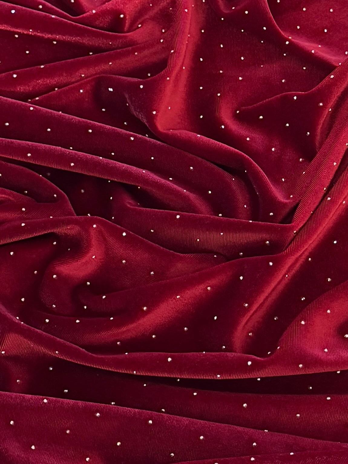 Red Sturdust Rhinestone Beaded Stretch Velvet, Fabric Store, Sewing Store, Cheap Fabric Store, Kiki Textiles, Textile by the Yard