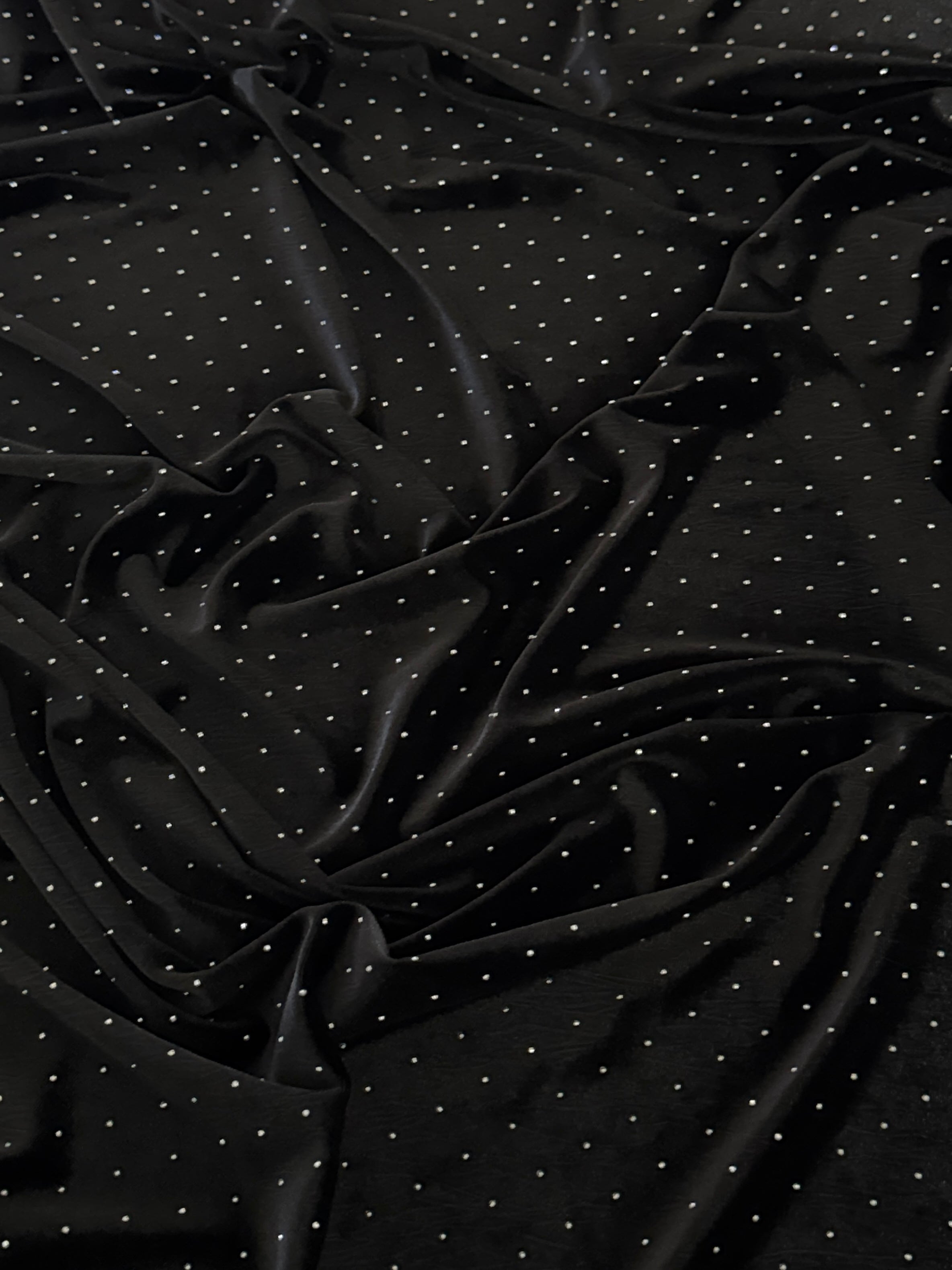 Black Sturdust Rhinestone Beaded Stretch Velvet, Fabric Store, Sewing Store, Cheap Fabric Store, Kiki Textiles, Textile by the Yard