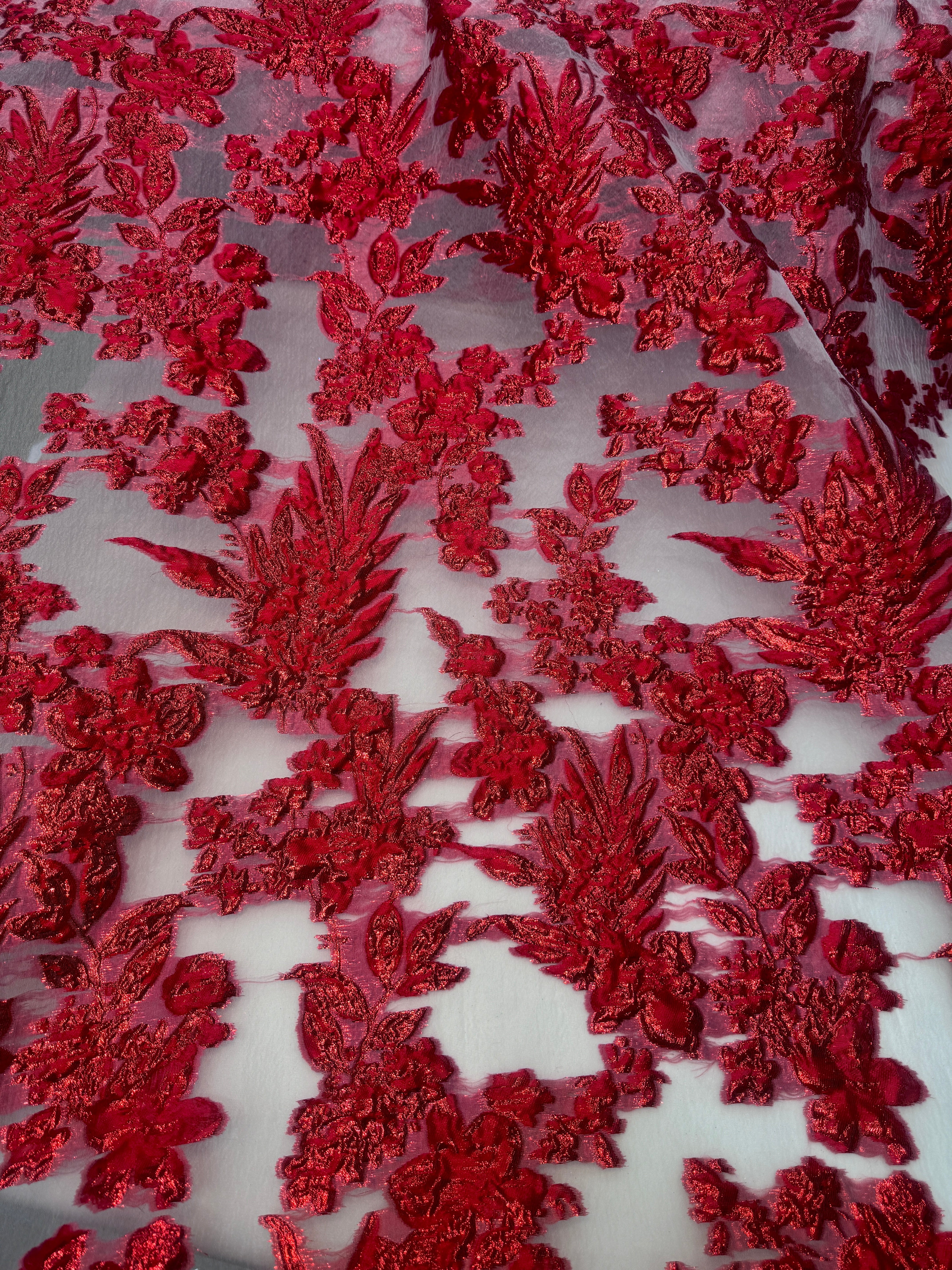 Red Organza Burnout Brocade, online textile store, sewing, fabric store, sewing store, cheap fabric store, kiki textiles