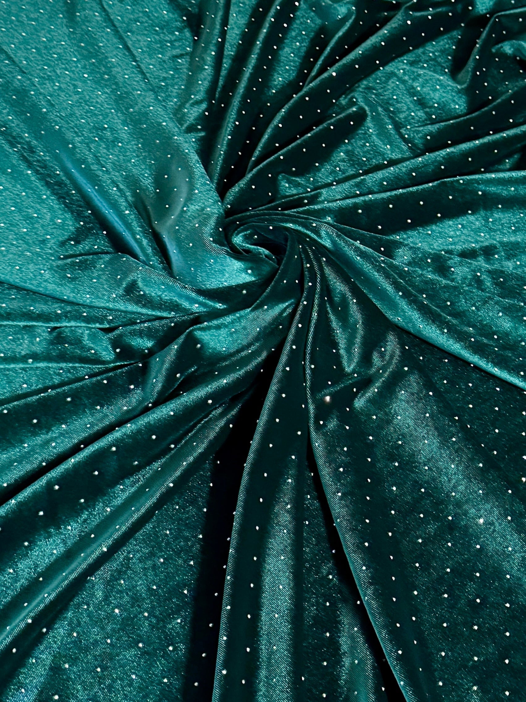 Teal Green Sturdust Rhinestone Beaded Stretch Velvet, Rhinestone Velvet, Beaded Velvet, Stretch Velvet, Velvet Fabric, Rhinestone Fabric, Beaded Fabric, Embellished Velvet, Embellished Fabric, Crystal Velvet