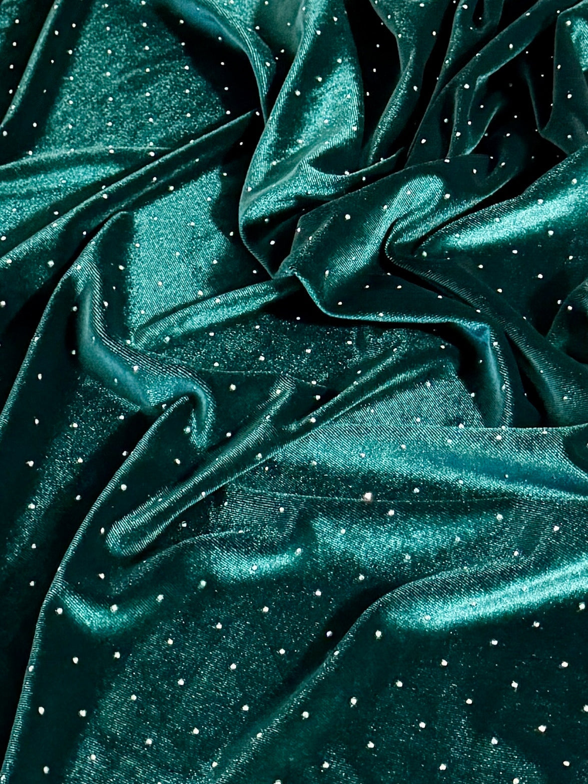 Teal Green Sturdust Rhinestone Beaded Stretch Velvet, Rhinestone Velvet, Beaded Velvet, Stretch Velvet, Velvet Fabric, Rhinestone Fabric, Beaded Fabric, Embellished Velvet, Embellished Fabric, Crystal Velvet