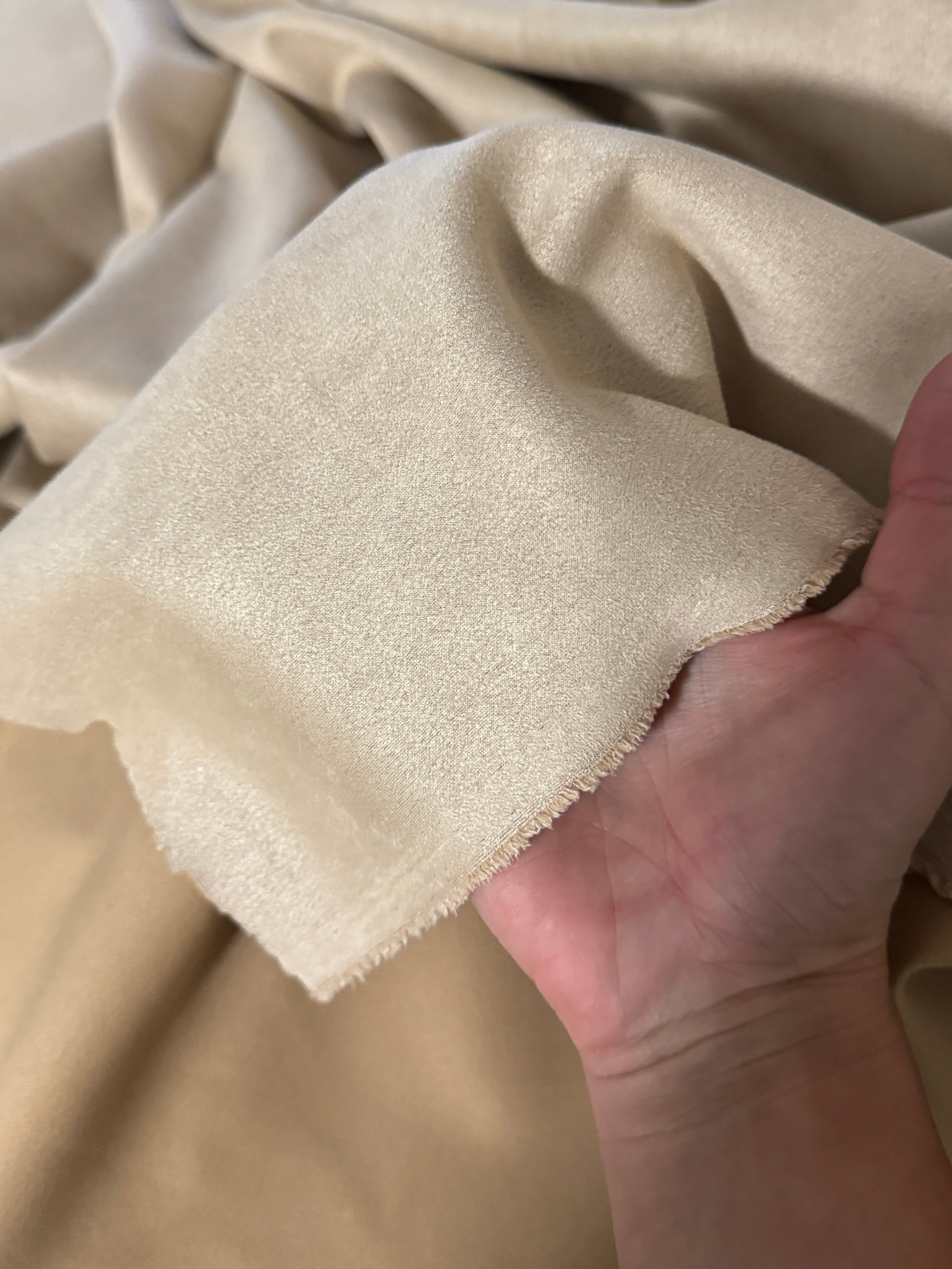 Tan Beige Stretch Apparel Techno Suede, Fabric Store, Sewing Store, Cheap Fabric Store, Kiki Textiles, Textile by the Yard