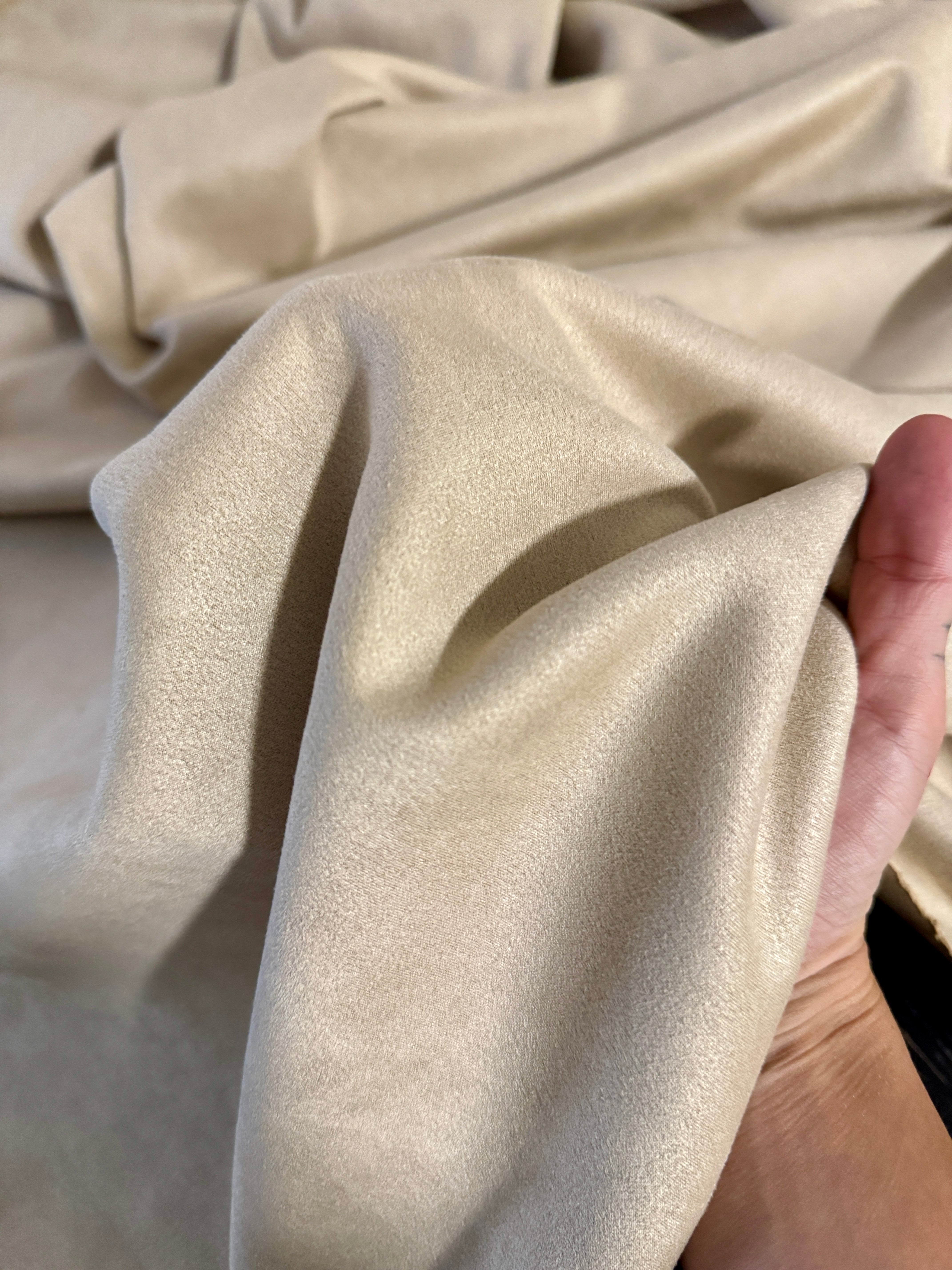 Tan Beige Stretch Apparel Techno Suede, Fabric Store, Sewing Store, Cheap Fabric Store, Kiki Textiles, Textile by the Yard