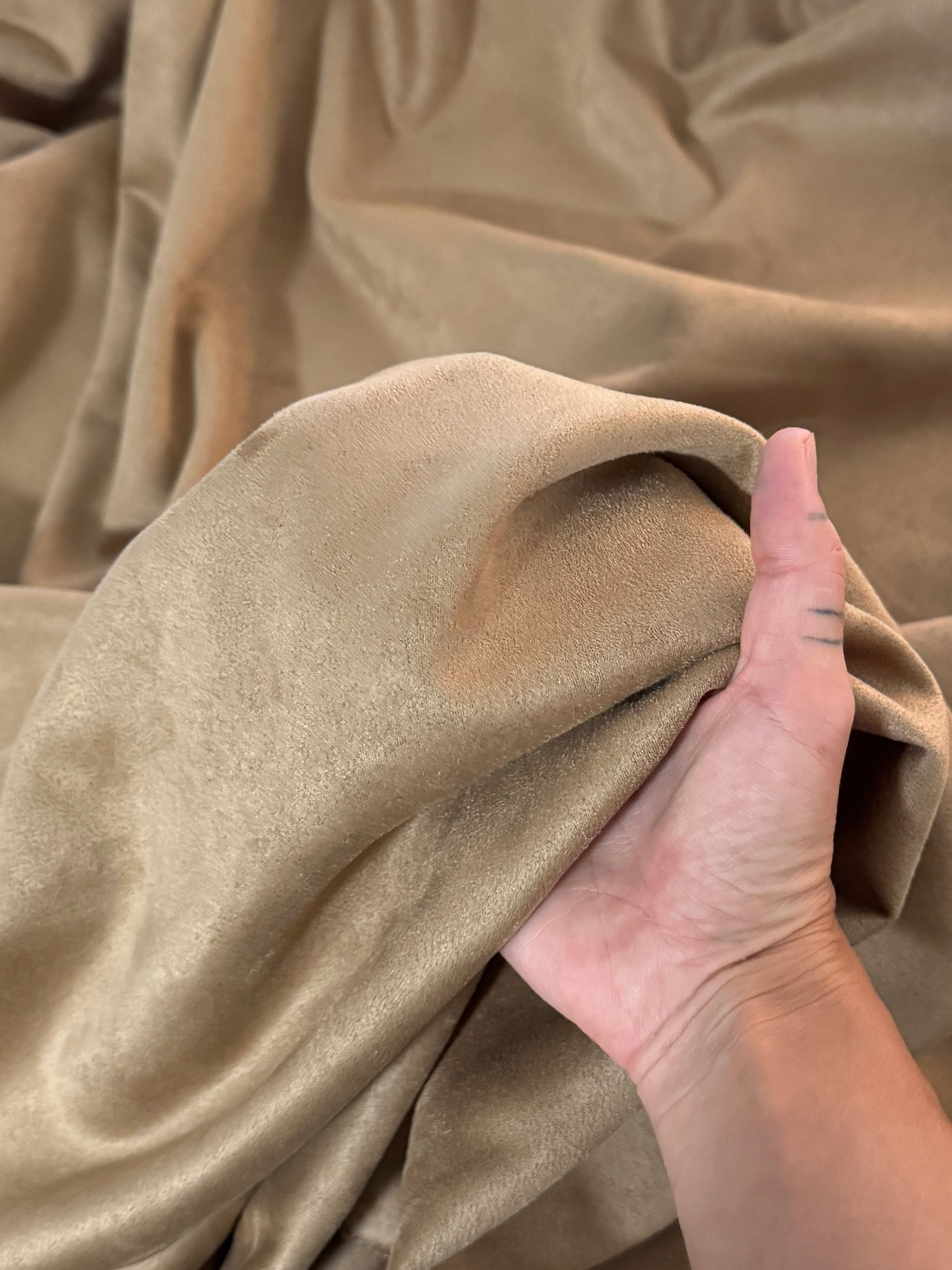 Khaki Stretch Apparel Techno Suede, Fabric Store, Sewing Store, Cheap Fabric Store, Kiki Textiles, Textile by the Yard