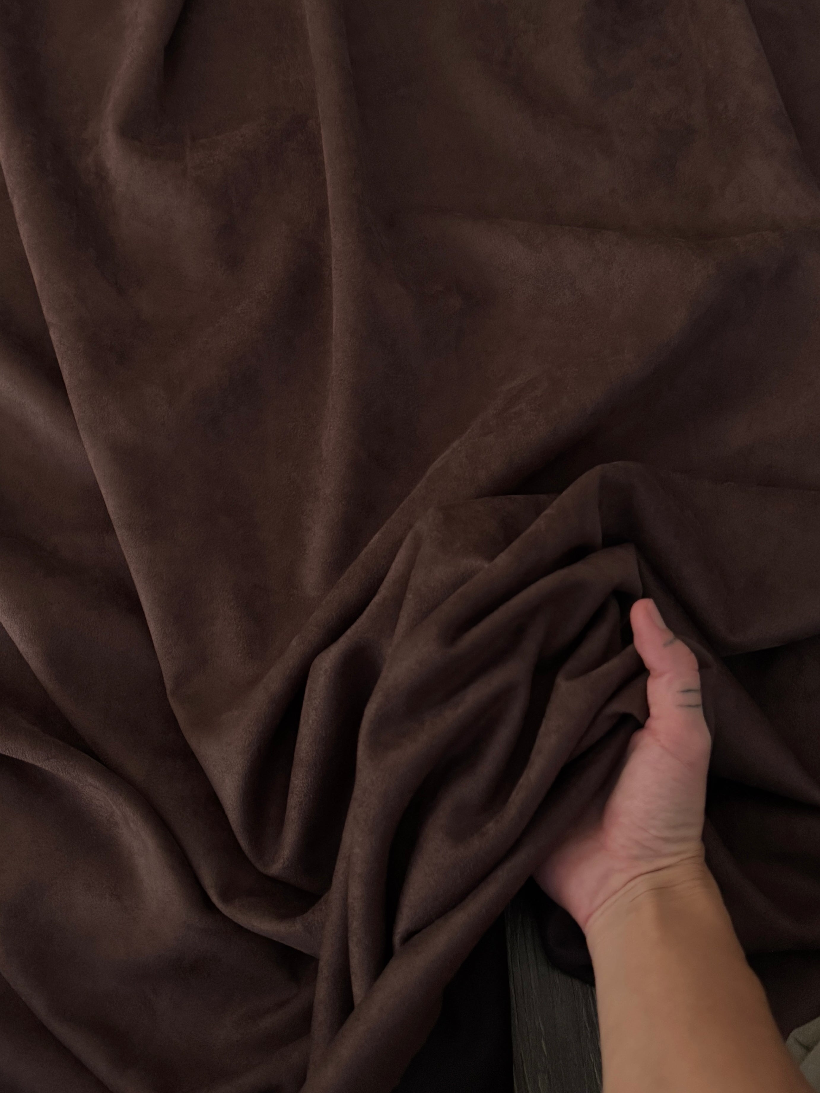 Brown Chocolate Stretch Apparel Techno Suede, Fabric Store, Sewing Store, Cheap Fabric Store, Kiki Textiles, Textile by the Yard