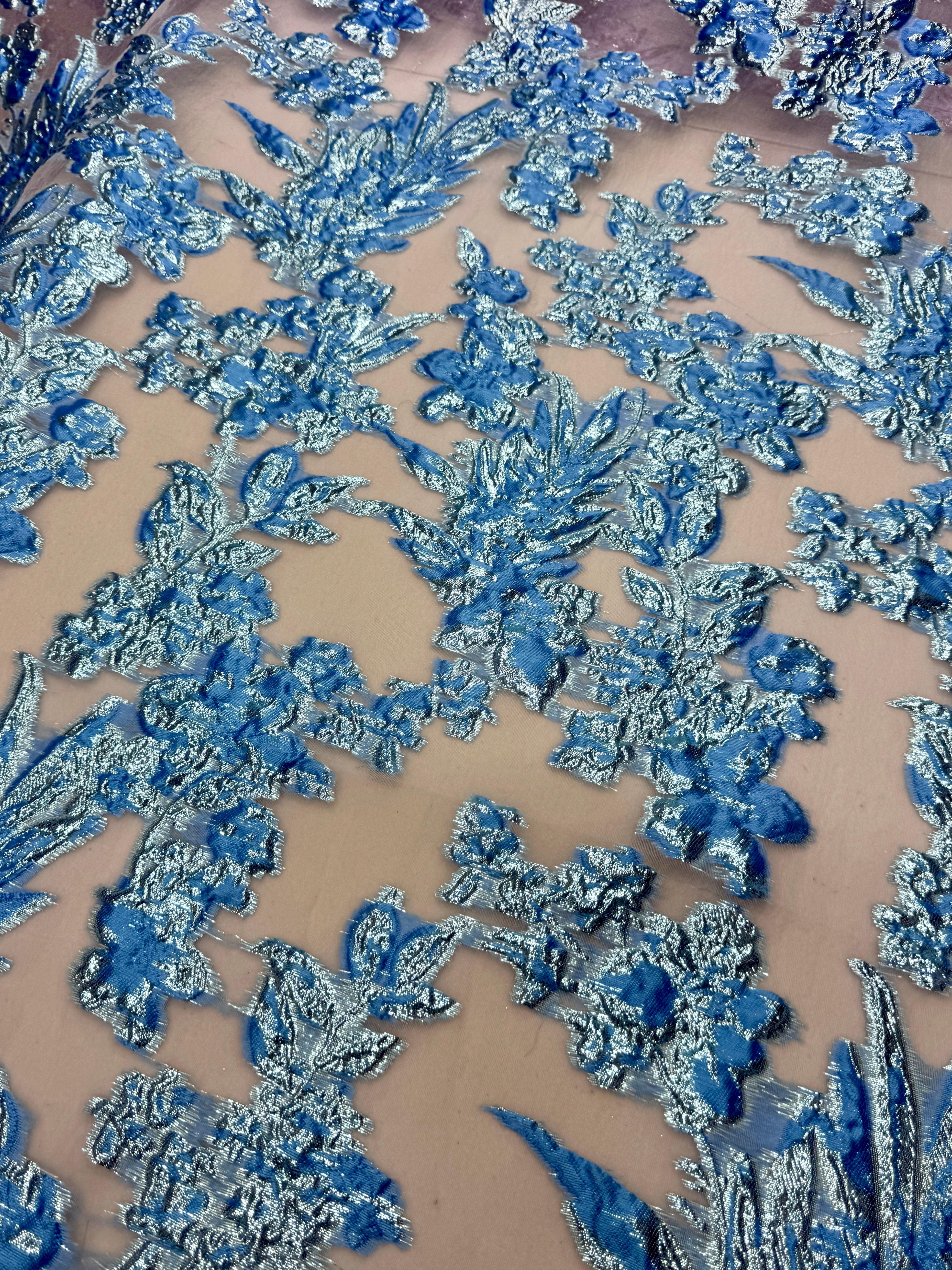 Baby Blue Organza Burnout Brocade, online textile store, sewing, fabric store, sewing store, cheap fabric store, kiki textiles