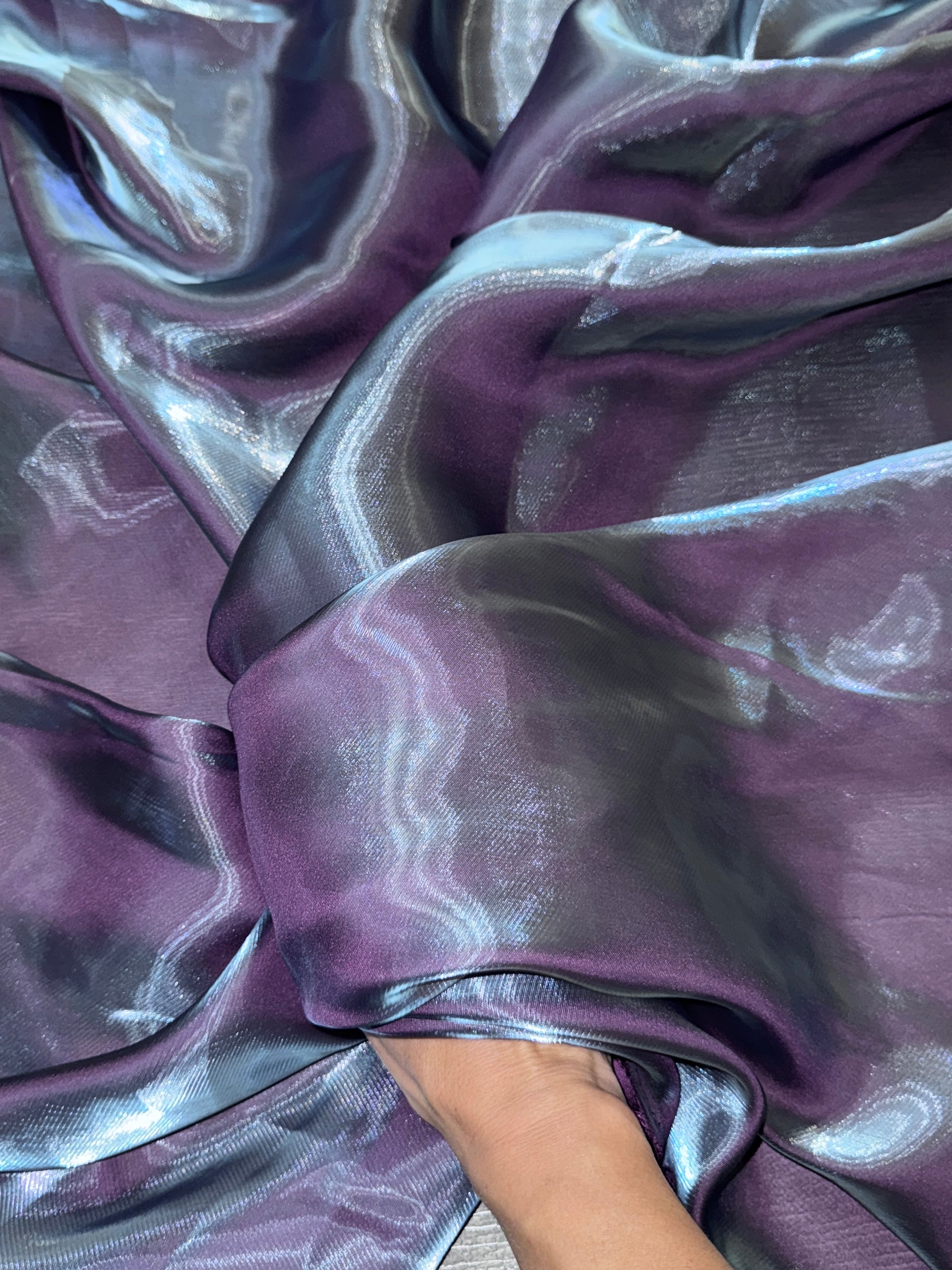 Plum Iridescent Water Liquid Shimmery Chiffon, Fabric Store, Sewing Store, Cheap Fabric Store, Kiki Textiles, Textile by the Yard