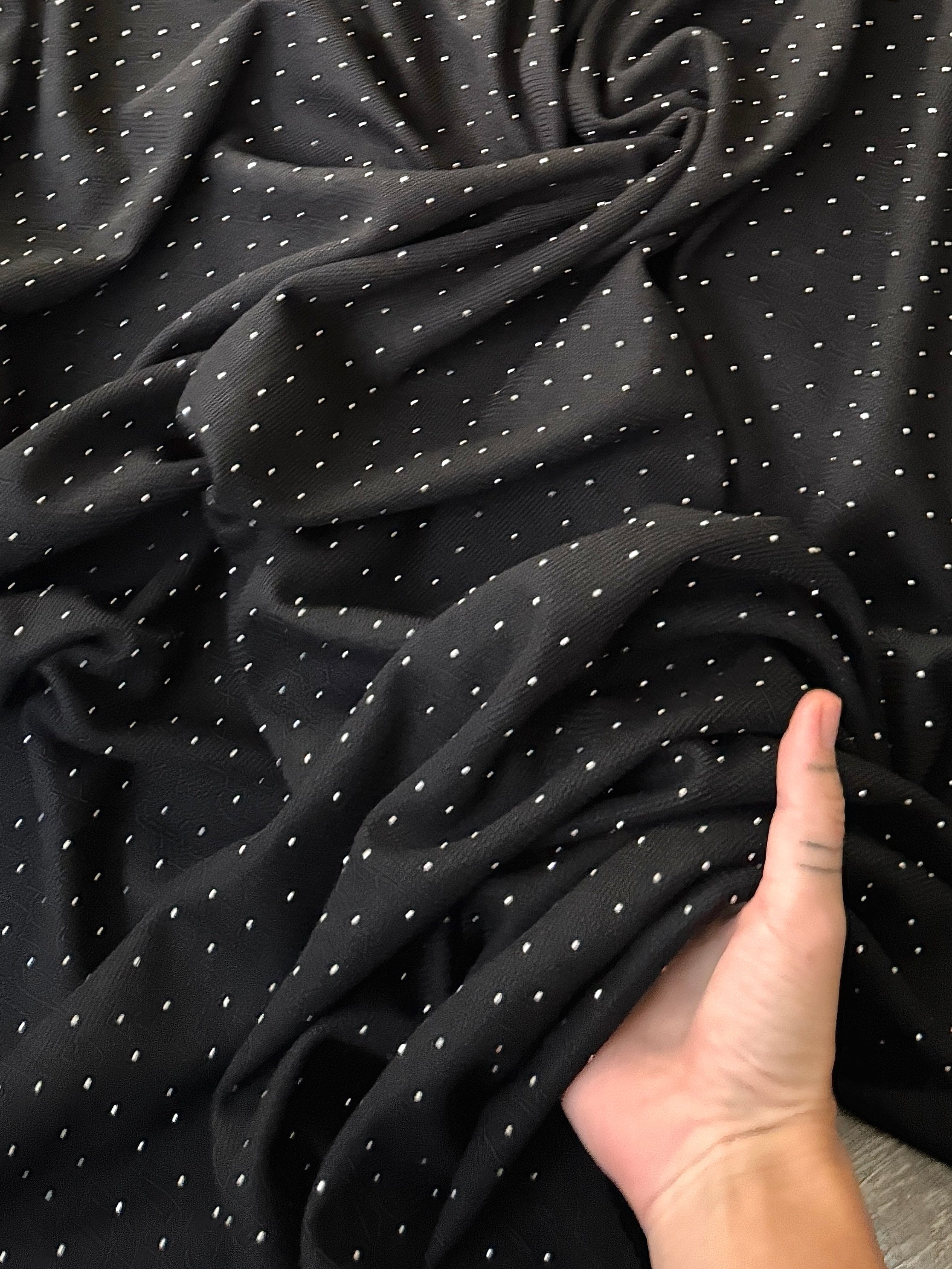 Black Stardust Rhinestone Beaded Knit, Fabric Store, Sewing Store, Cheap Fabric Store, Kiki Textiles, Textile by the Yard