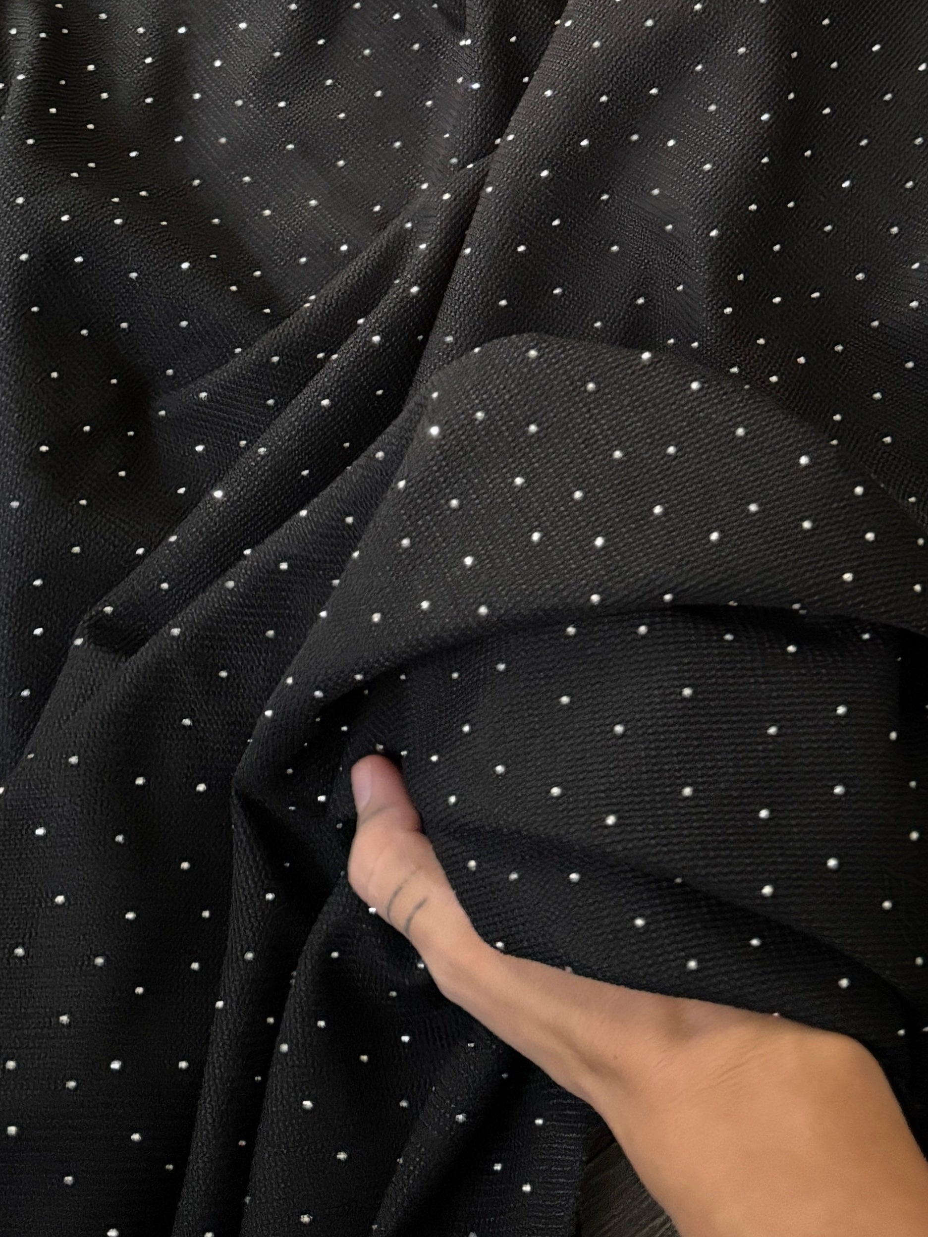 Black Stardust Rhinestone Beaded Knit, Fabric Store, Sewing Store, Cheap Fabric Store, Kiki Textiles, Textile by the Yard