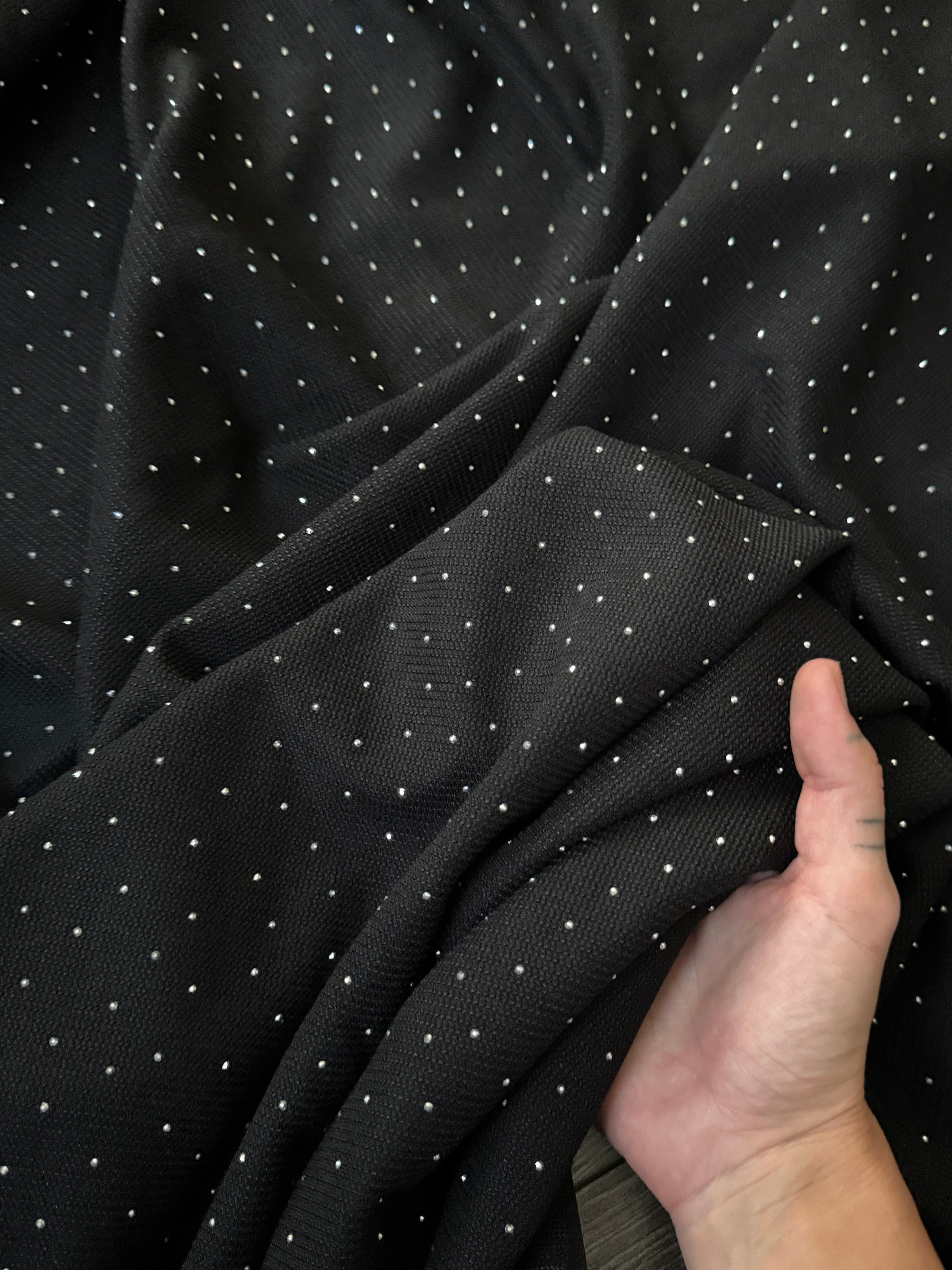 Black Stardust Rhinestone Beaded Knit, Fabric Store, Sewing Store, Cheap Fabric Store, Kiki Textiles, Textile by the Yard