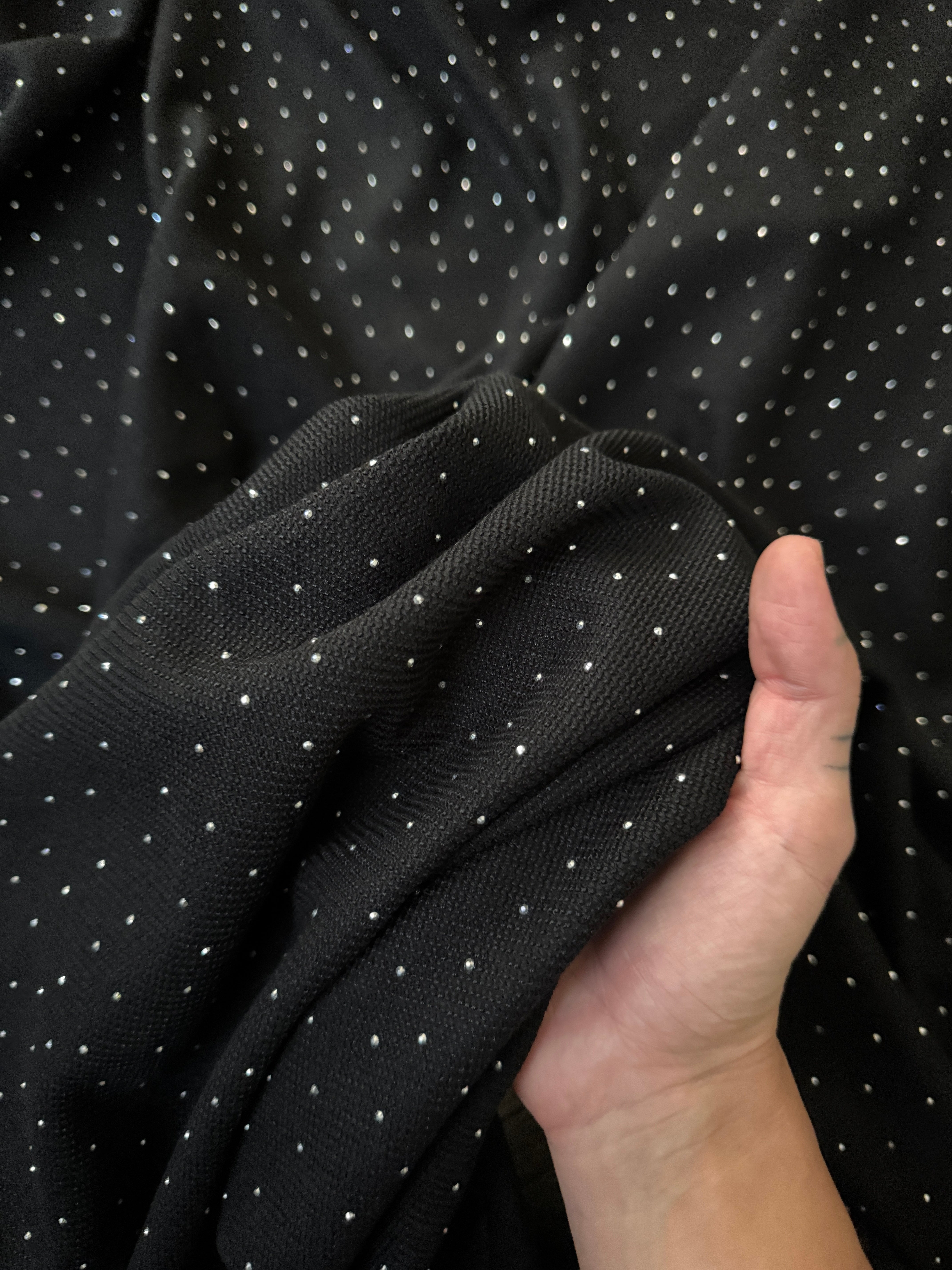 Black Stardust Rhinestone Beaded Knit, Fabric Store, Sewing Store, Cheap Fabric Store, Kiki Textiles, Textile by the Yard

