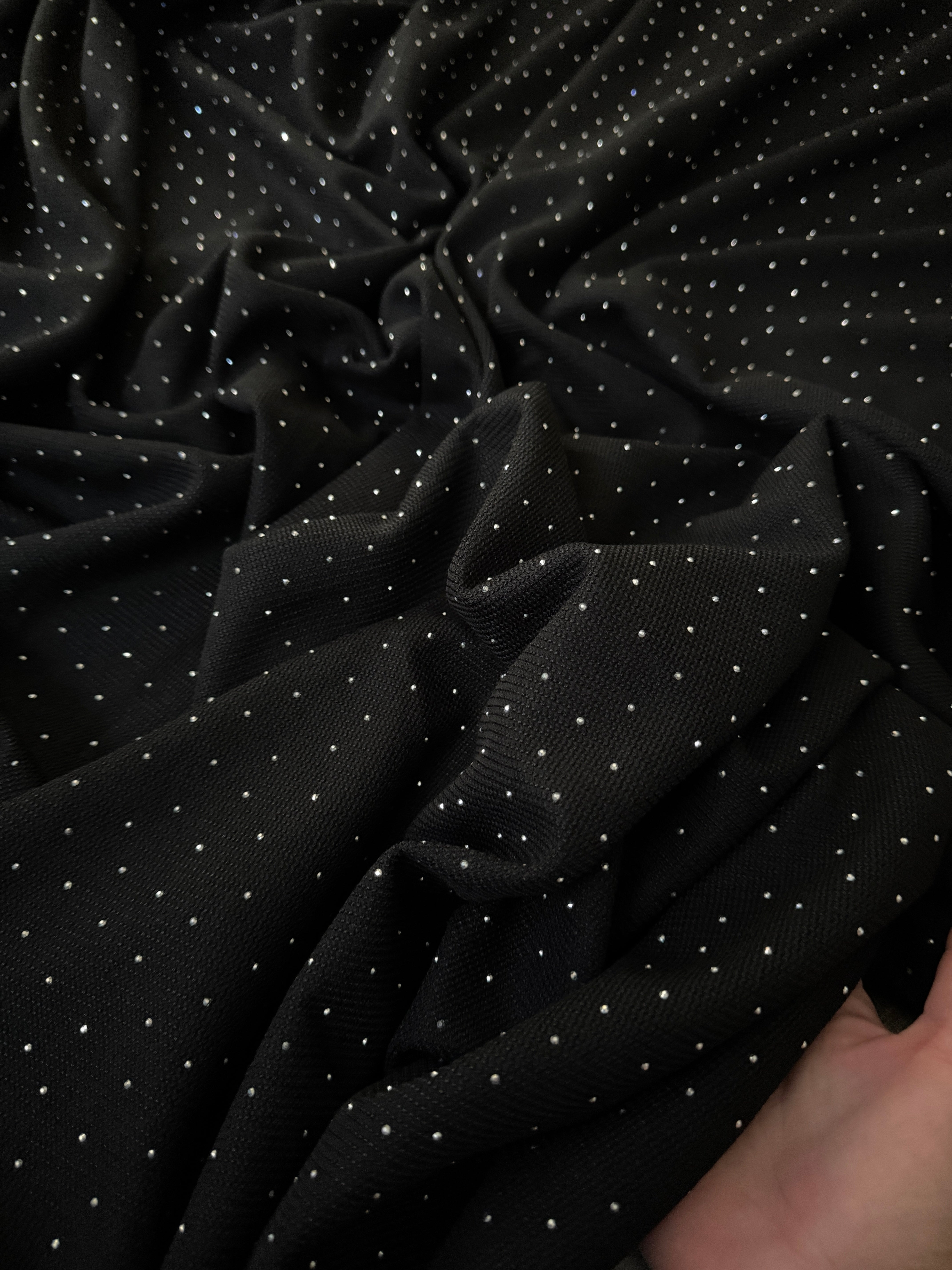 Black Stardust Rhinestone Beaded Knit, Rhinestone Beaded Knit, Beaded Knit Fabric, Rhinestone Knit Fabric, Sequin Knit Fabric, Embellished Knit Fabric