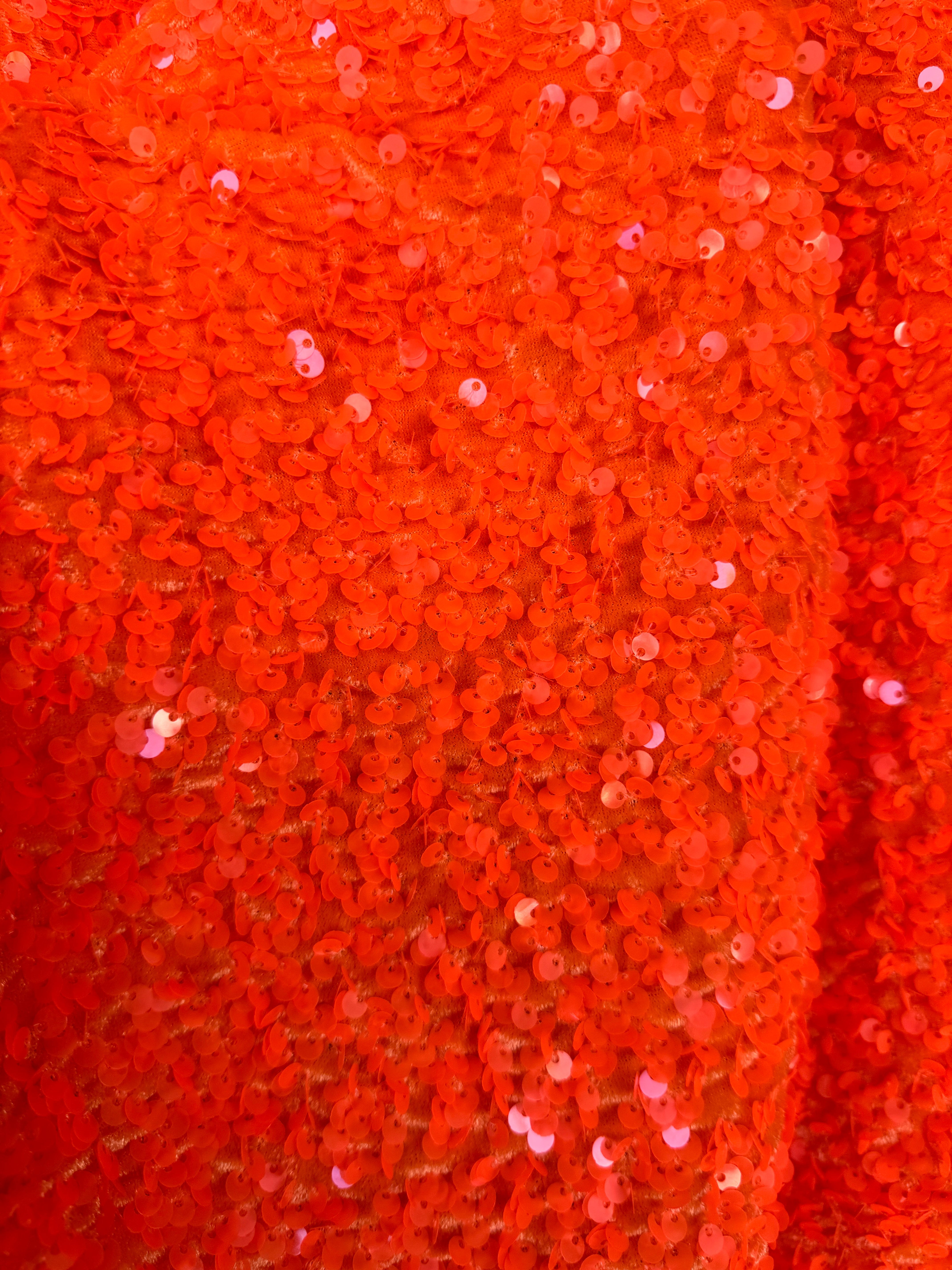 Neon Orange Sequin on Velvet, Orange Sequin on velvet, Stretch Sequin Mesh, Stretch Sequin velvet for woman,  Stretch Sequin velvet for bride, Stretch Sequin velvet on sale, Stretch Sequin velvet on discount, Stretch Sequin velvet online