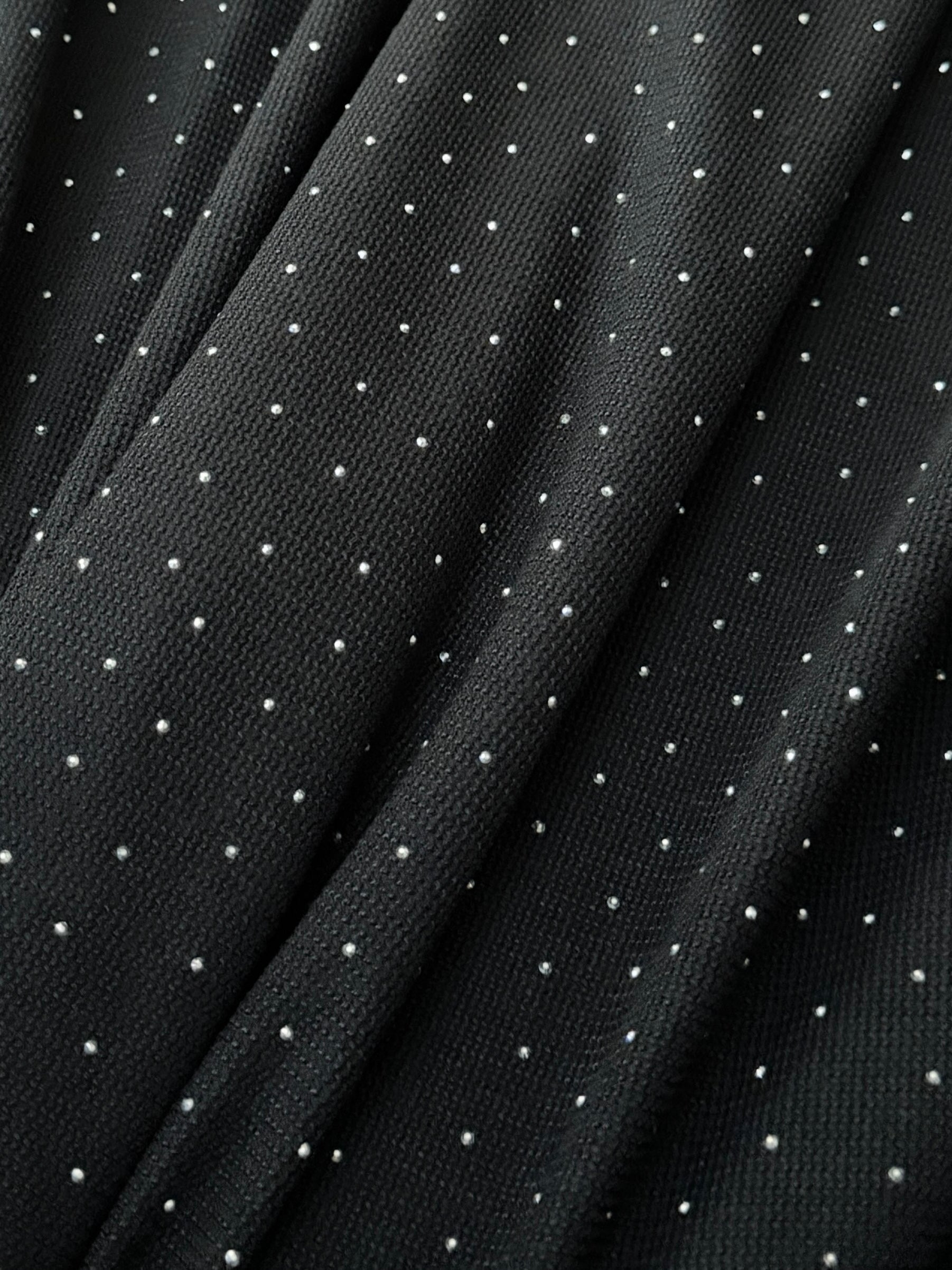 Black Stardust Rhinestone Beaded Knit, Rhinestone Beaded Knit, Beaded Knit Fabric, Rhinestone Knit Fabric, Sequin Knit Fabric, Embellished Knit Fabric