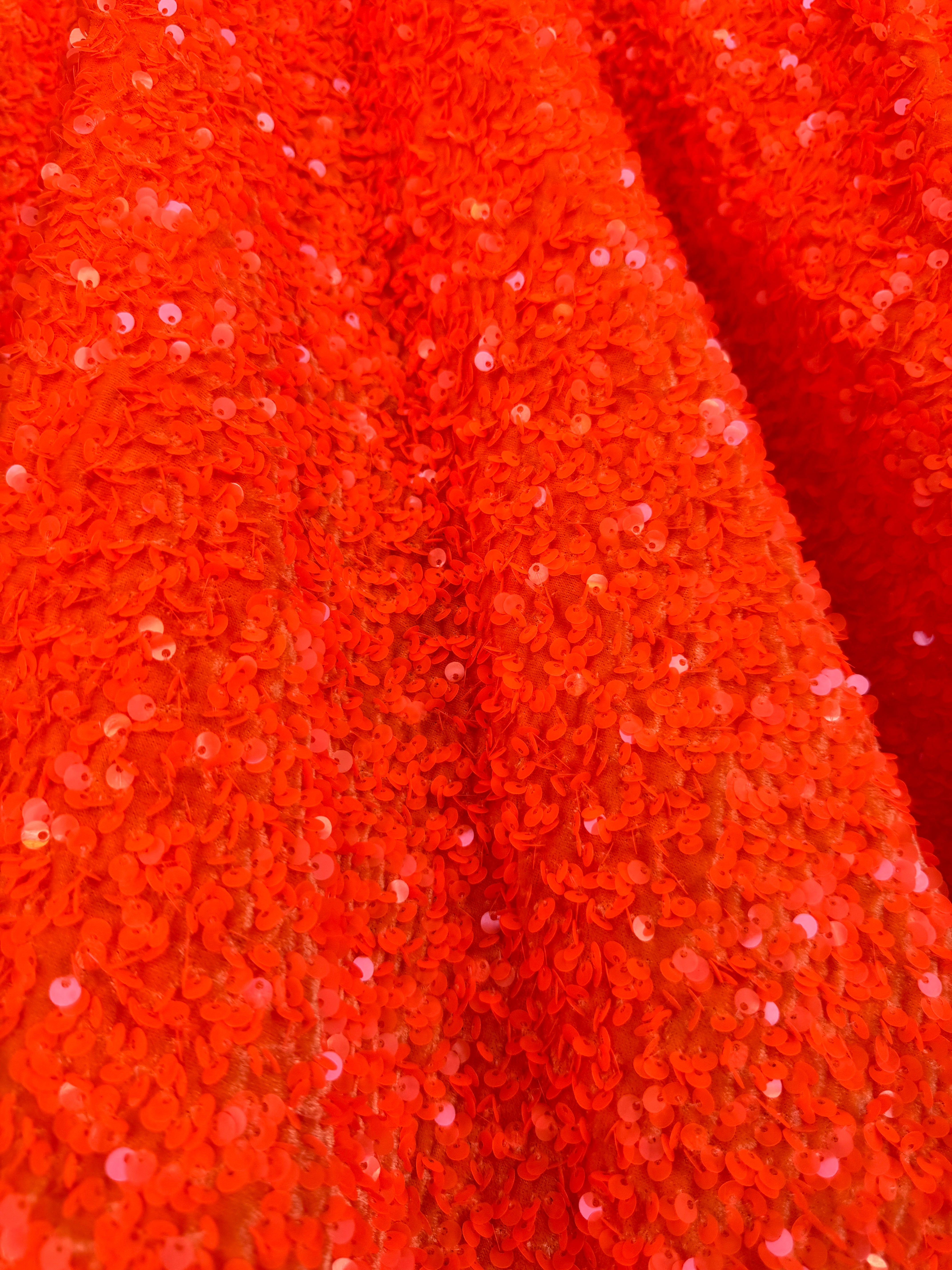 Neon Orange Sequin on Velvet, online textile store, sewing, fabric store, sewing store, cheap fabric store, kiki textiles