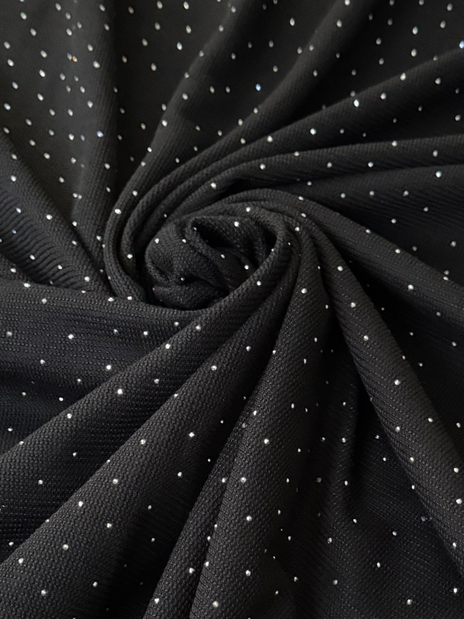 Black Stardust Rhinestone Beaded Knit, Rhinestone Beaded Knit, Beaded Knit Fabric, Rhinestone Knit Fabric, Sequin Knit Fabric, Embellished Knit Fabric