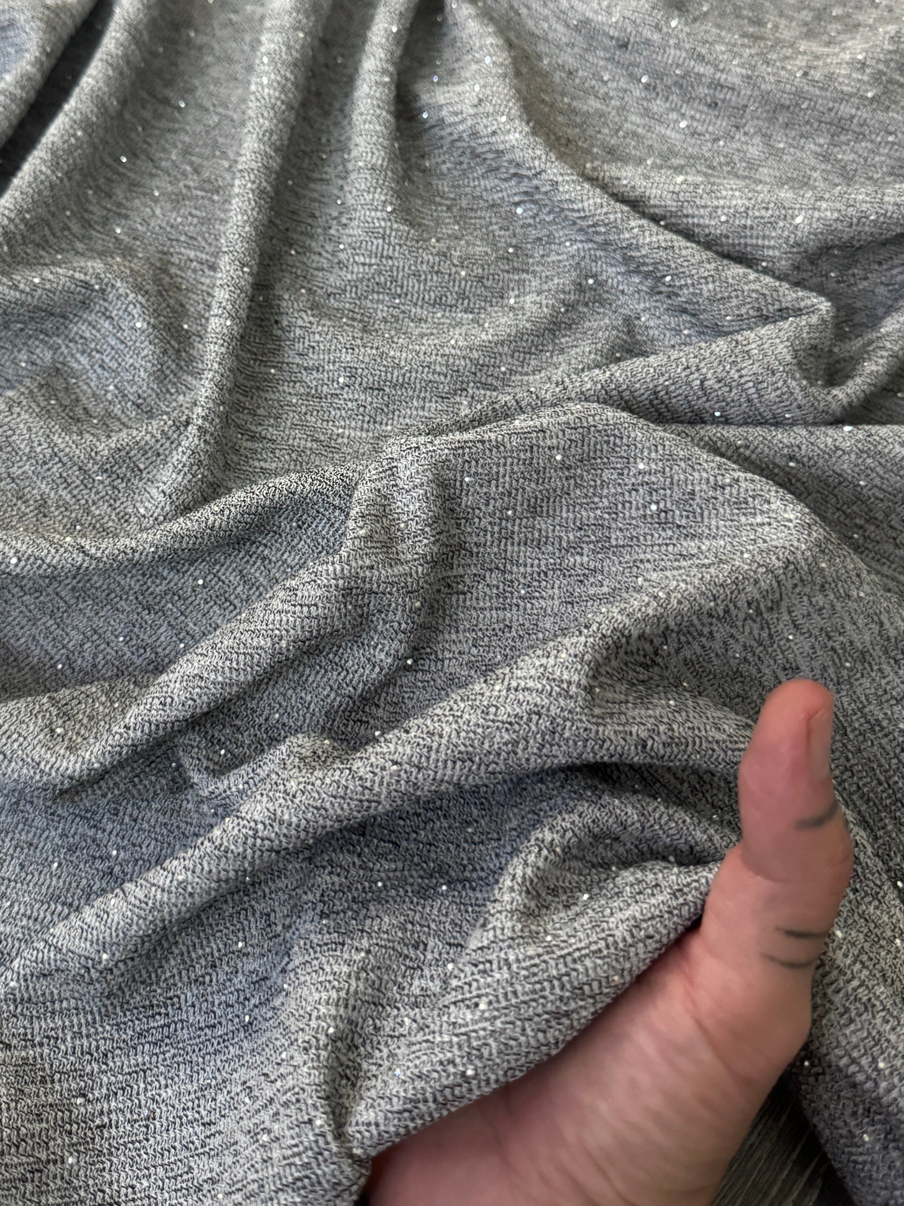 Gray Stardust Rhinestone Beaded Knit, Fabric Store, Sewing Store, Cheap Fabric Store, Kiki Textiles, Textile by the Yard