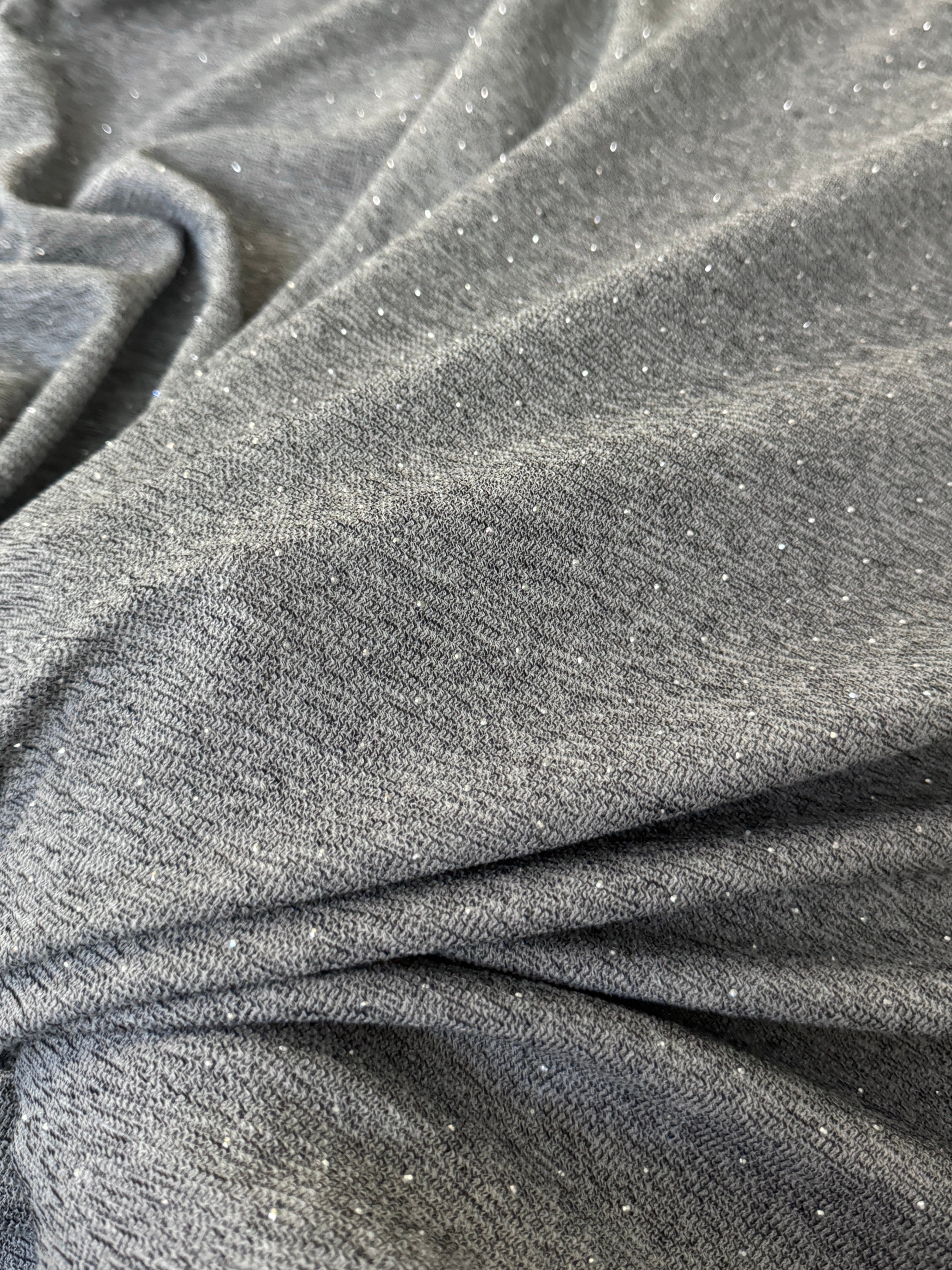 Gray Stardust Rhinestone Beaded Knit, Rhinestone Beaded Knit, Beaded Knit Fabric, Rhinestone Knit Fabric, Sequin Knit Fabric, Embellished Knit Fabric