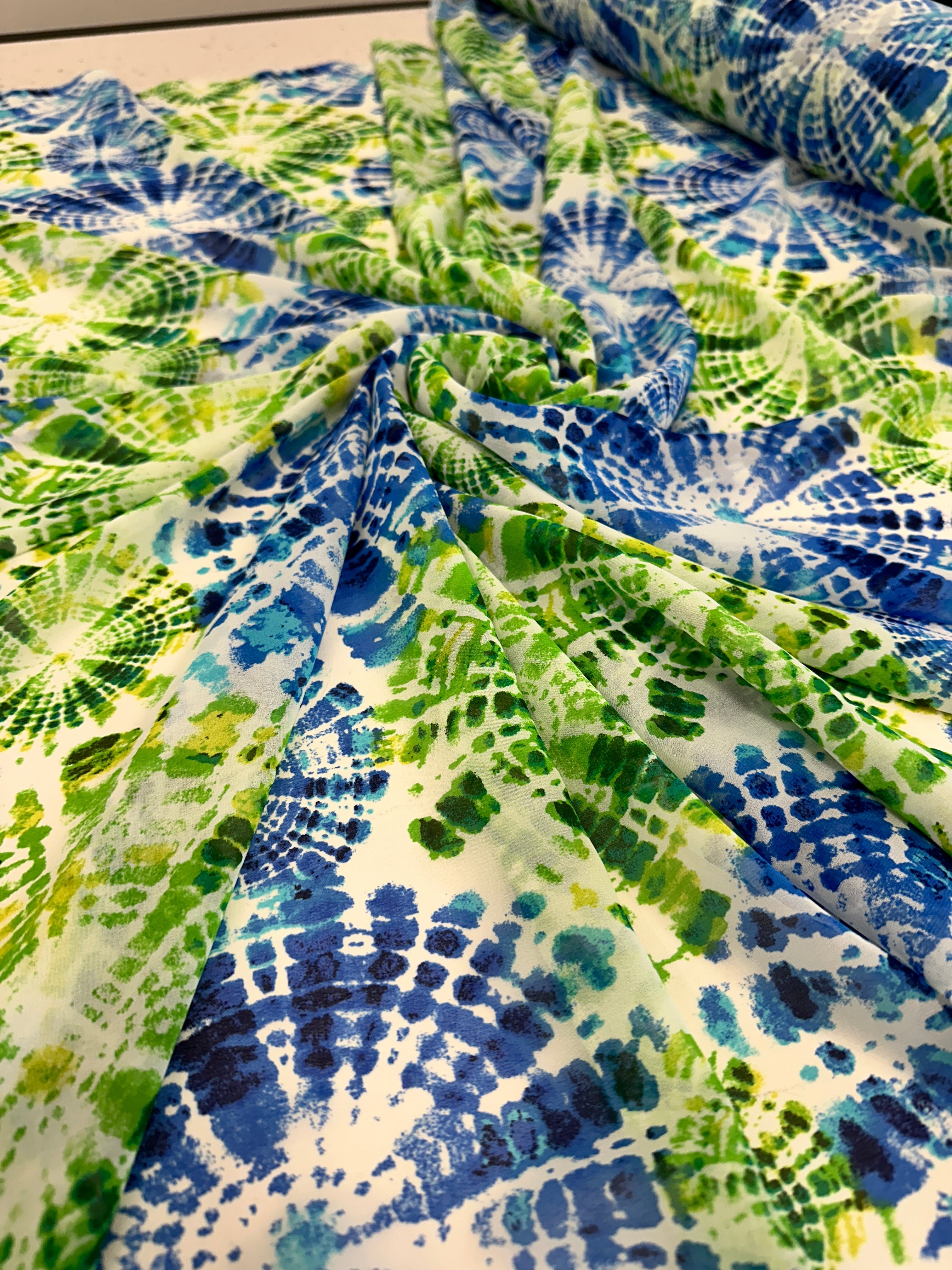 Tie Dye Blue Green Hi Multi Chiffon, online textile store, sewing, fabric store, sewing store, cheap fabric store, kiki textiles