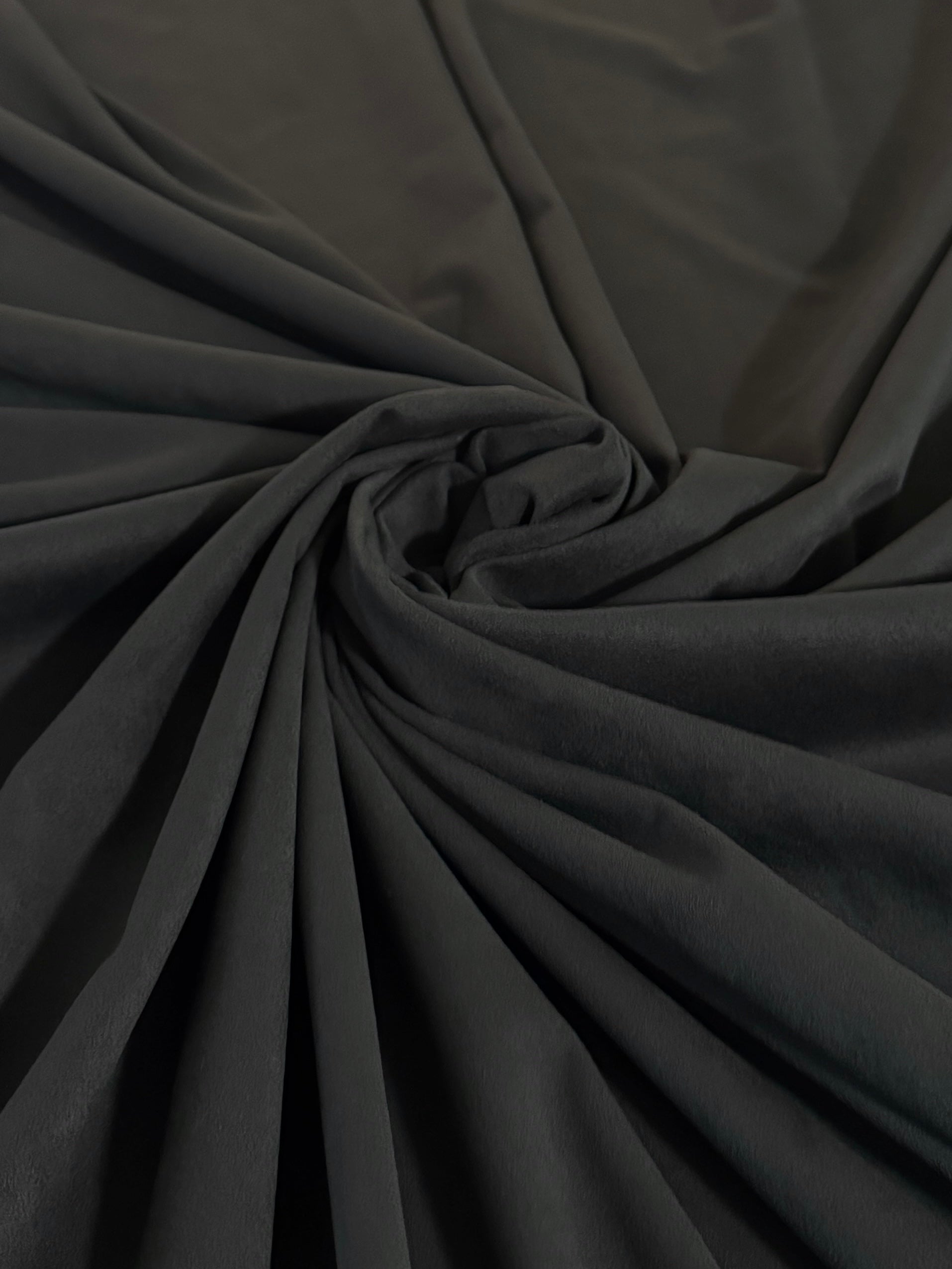 Charcoal 4 Way Stretch Buttery Soft Techno Suede, stretch techno suede, buttery soft suede, 4 way stretch, stretch suede fabric, faux suede fabric, soft suede fabric, elastic suede fabric, spandex suede fabric