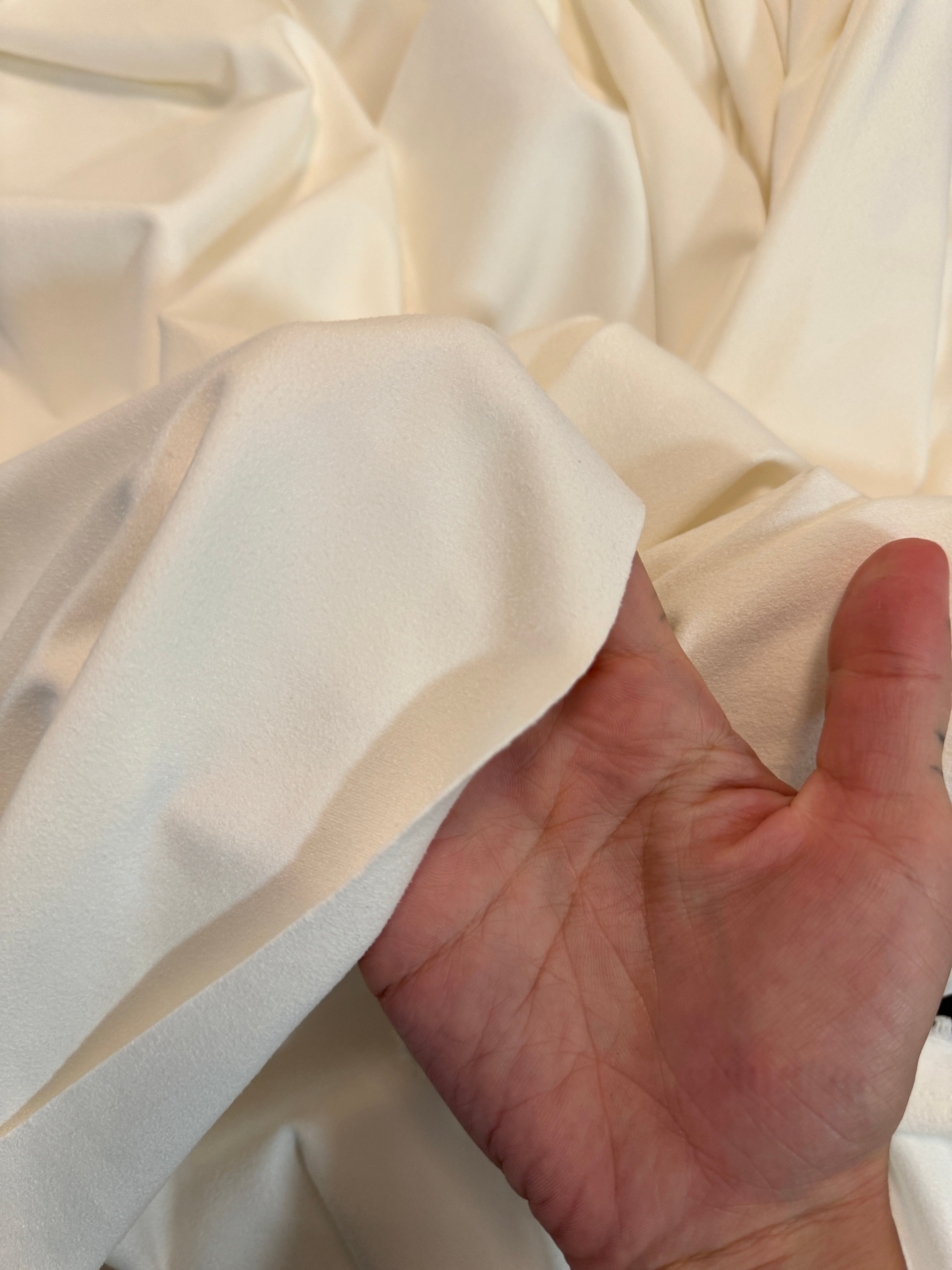 White 4 Way Stretch Buttery Soft Techno Suede, Fabric Store, Sewing Store, Cheap Fabric Store, Kiki Textiles, Textile by the Yard