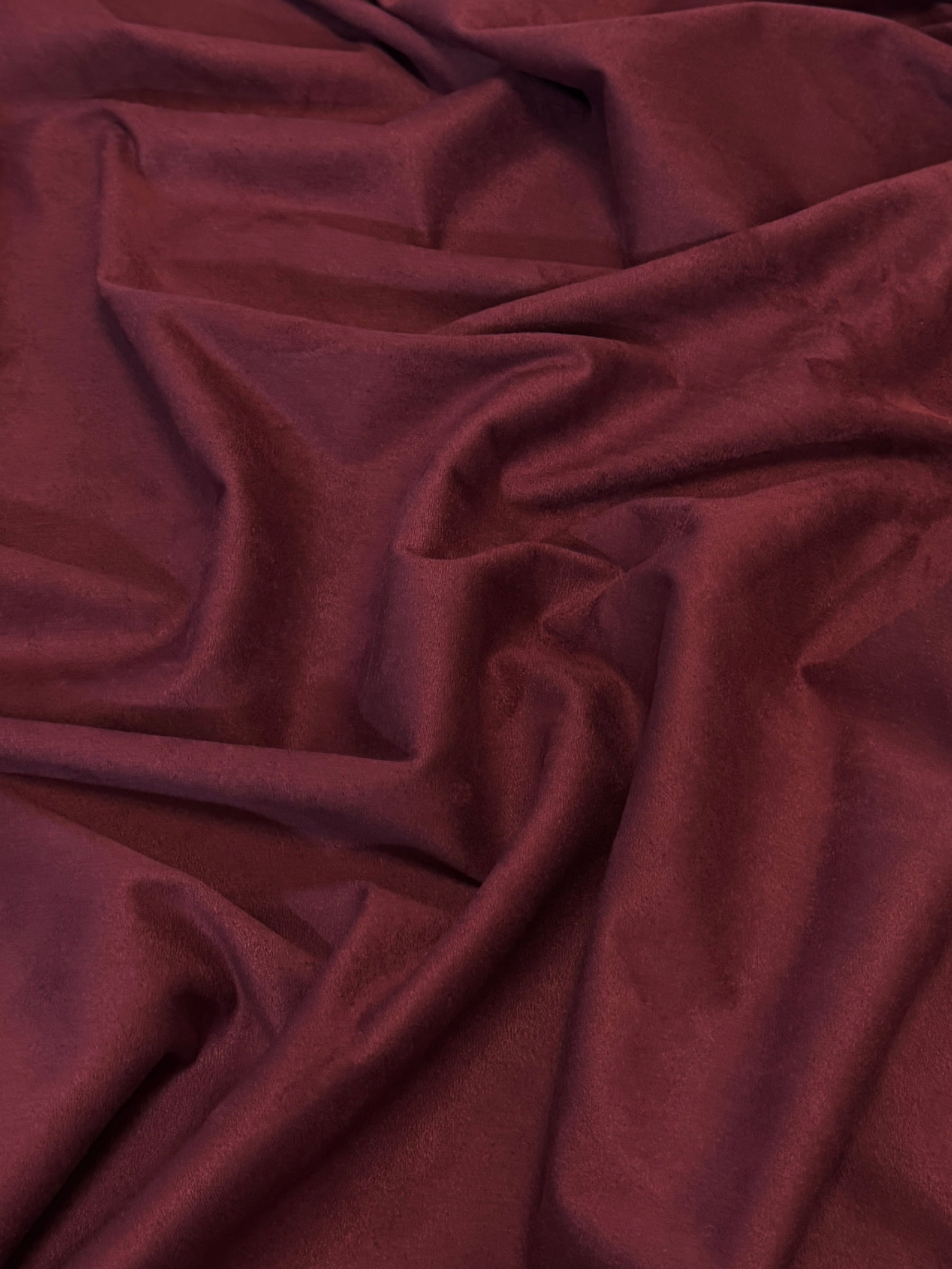 Burgundy 4 Way Stretch Buttery Soft Techno Suede, stretch techno suede, buttery soft suede, 4 way stretch, stretch suede fabric, faux suede fabric, soft suede fabric, elastic suede fabric, spandex suede fabric