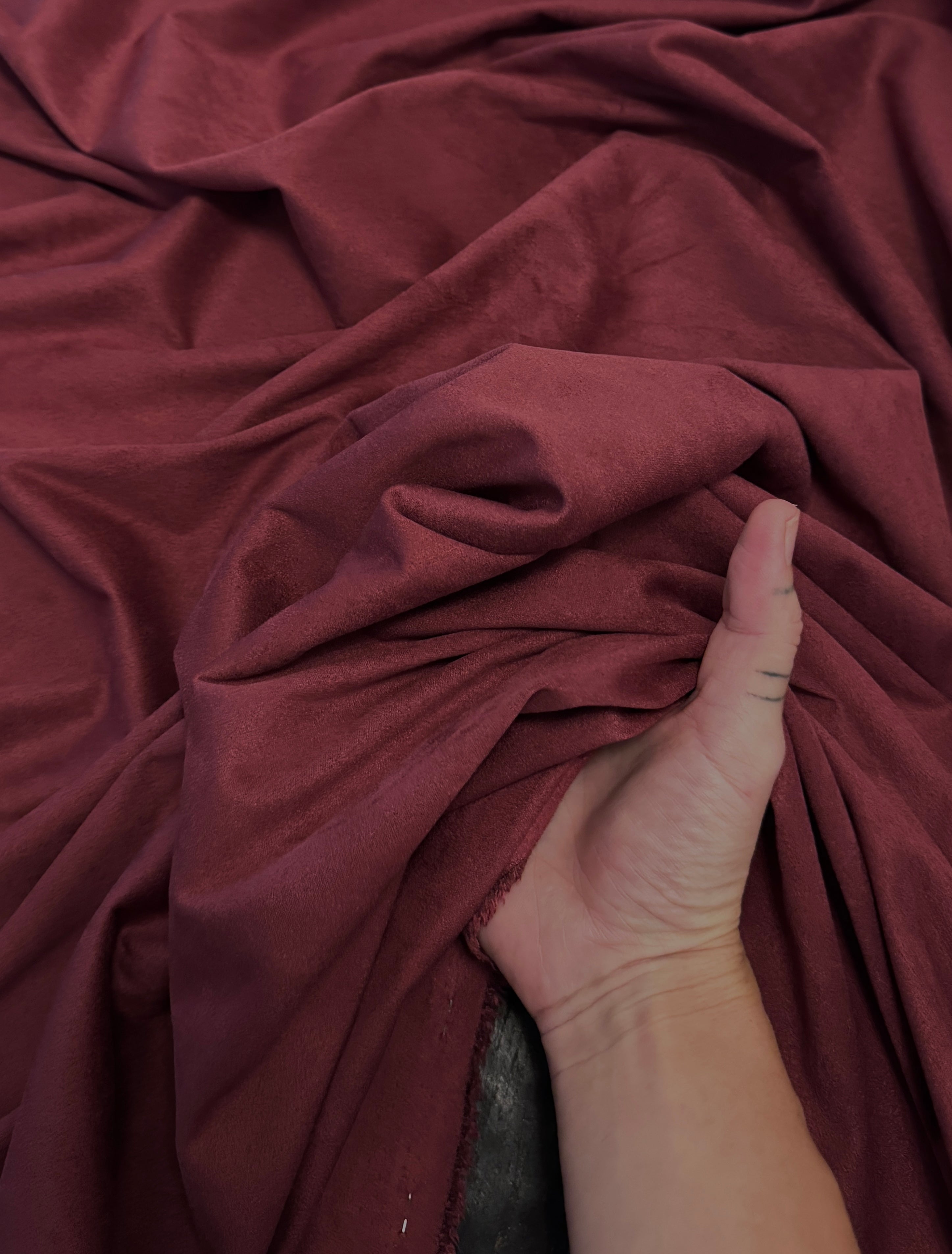 Burgundy 4 Way Stretch Buttery Soft Techno Suede, Fabric Store, Sewing Store, Cheap Fabric Store, Kiki Textiles, Textile by the Yard