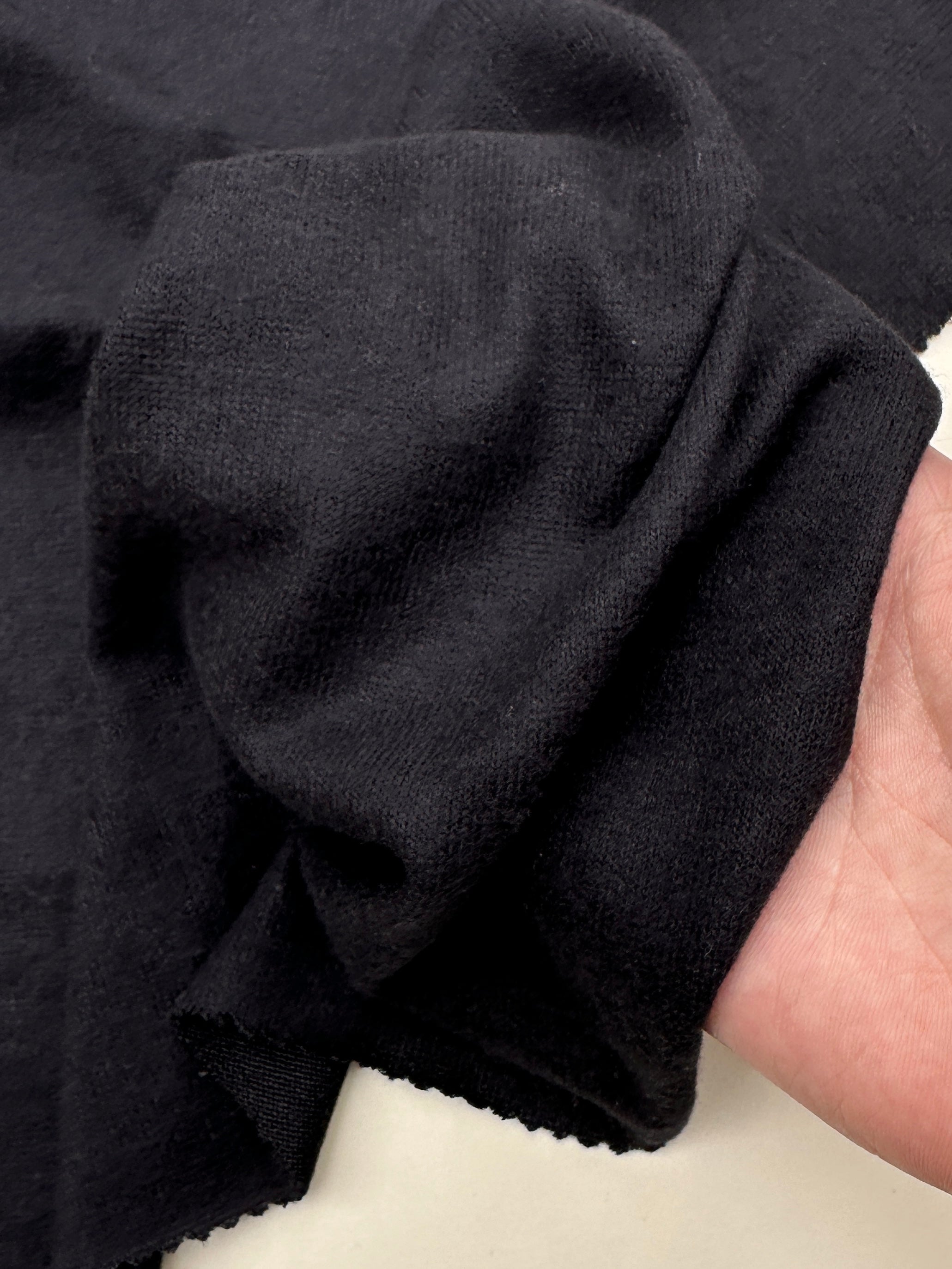 Black Buttery Spandex Faux Cashmere Knit, Fabric Store, Sewing Store, Cheap Fabric Store, Kiki Textiles, Textile by the Yard