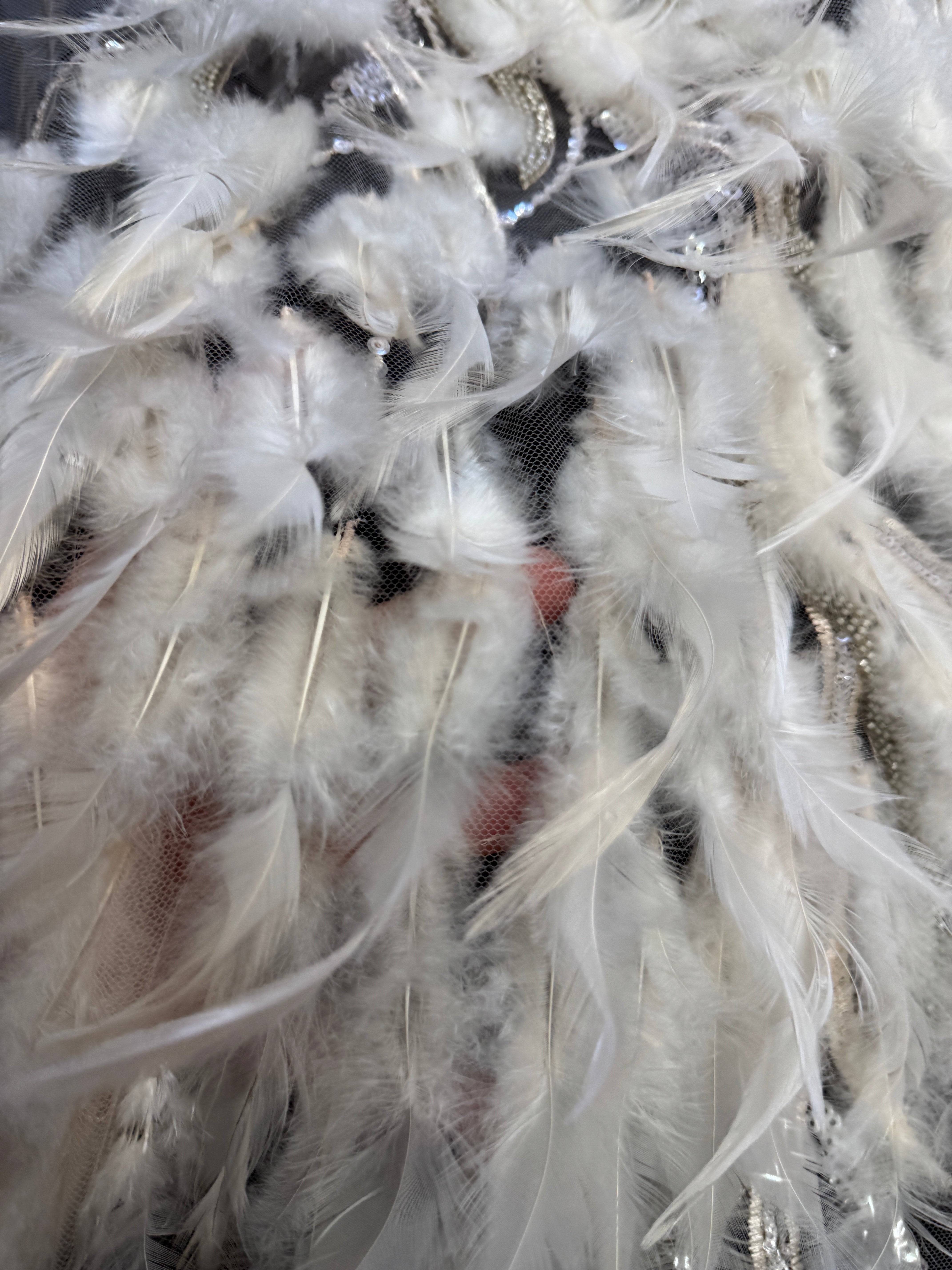 Pale Blush Feather Sequin Embroidered Scalloped Lace, Fabric Store, Sewing Store, Cheap Fabric Store, Kiki Textiles, Textile by the Yard