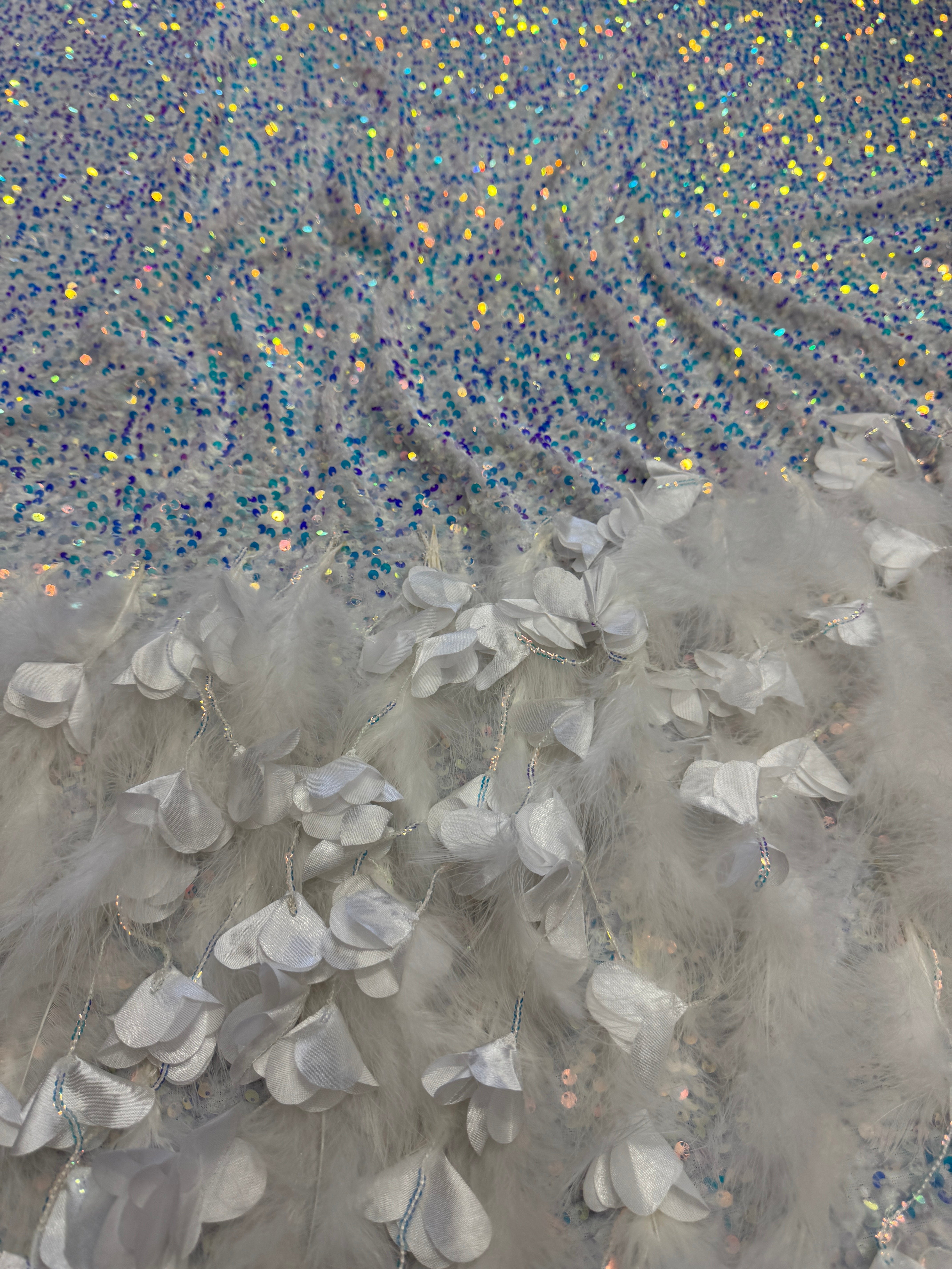 Ice White Iridescent Feather Sequin on Velvet, Fabric Store, Sewing Store, Cheap Fabric Store, Kiki Textiles, Textile by the Yard