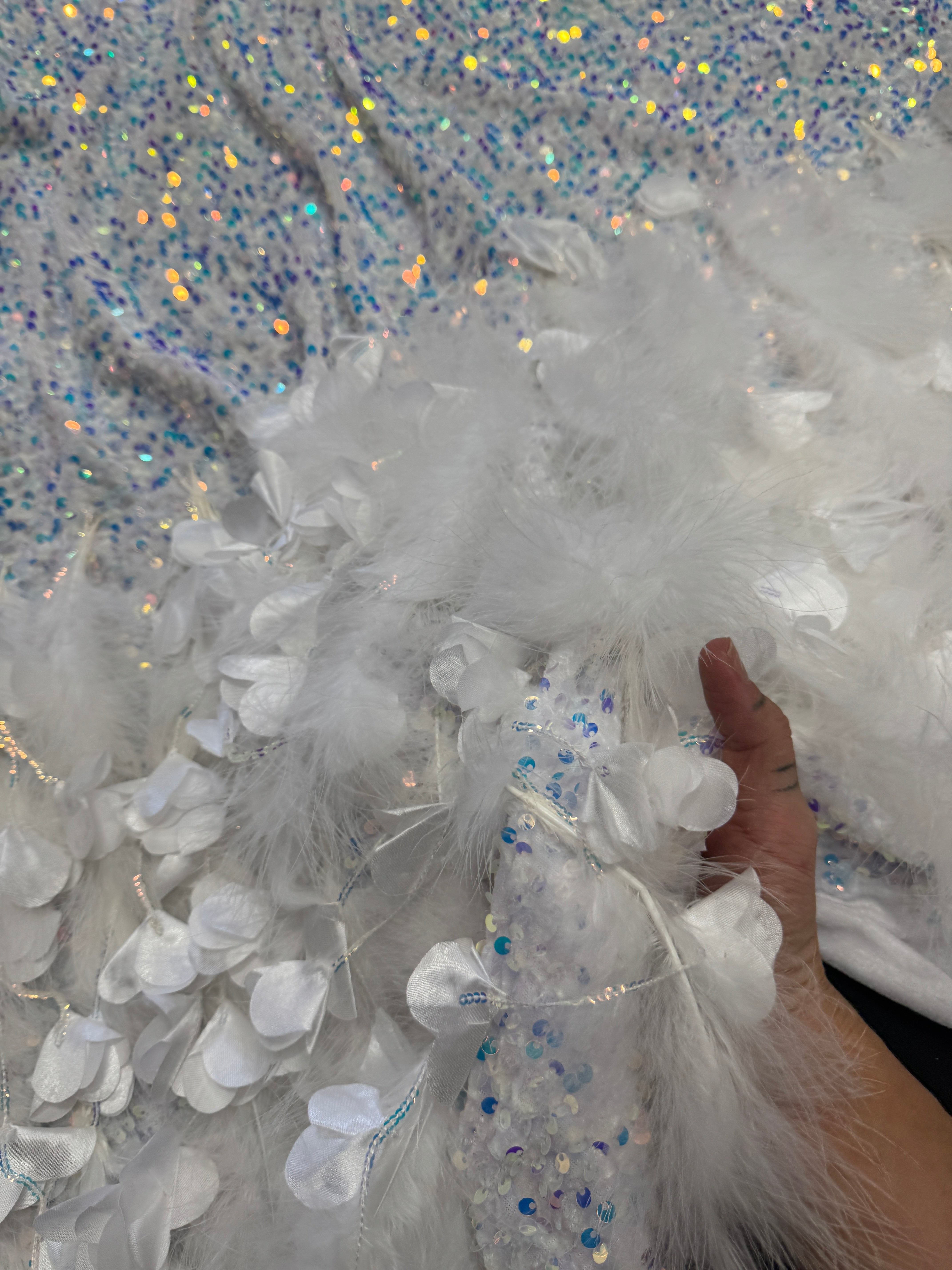 Ice White Iridescent Feather Sequin on Velvet, Fabric Store, Sewing Store, Cheap Fabric Store, Kiki Textiles, Textile by the Yard