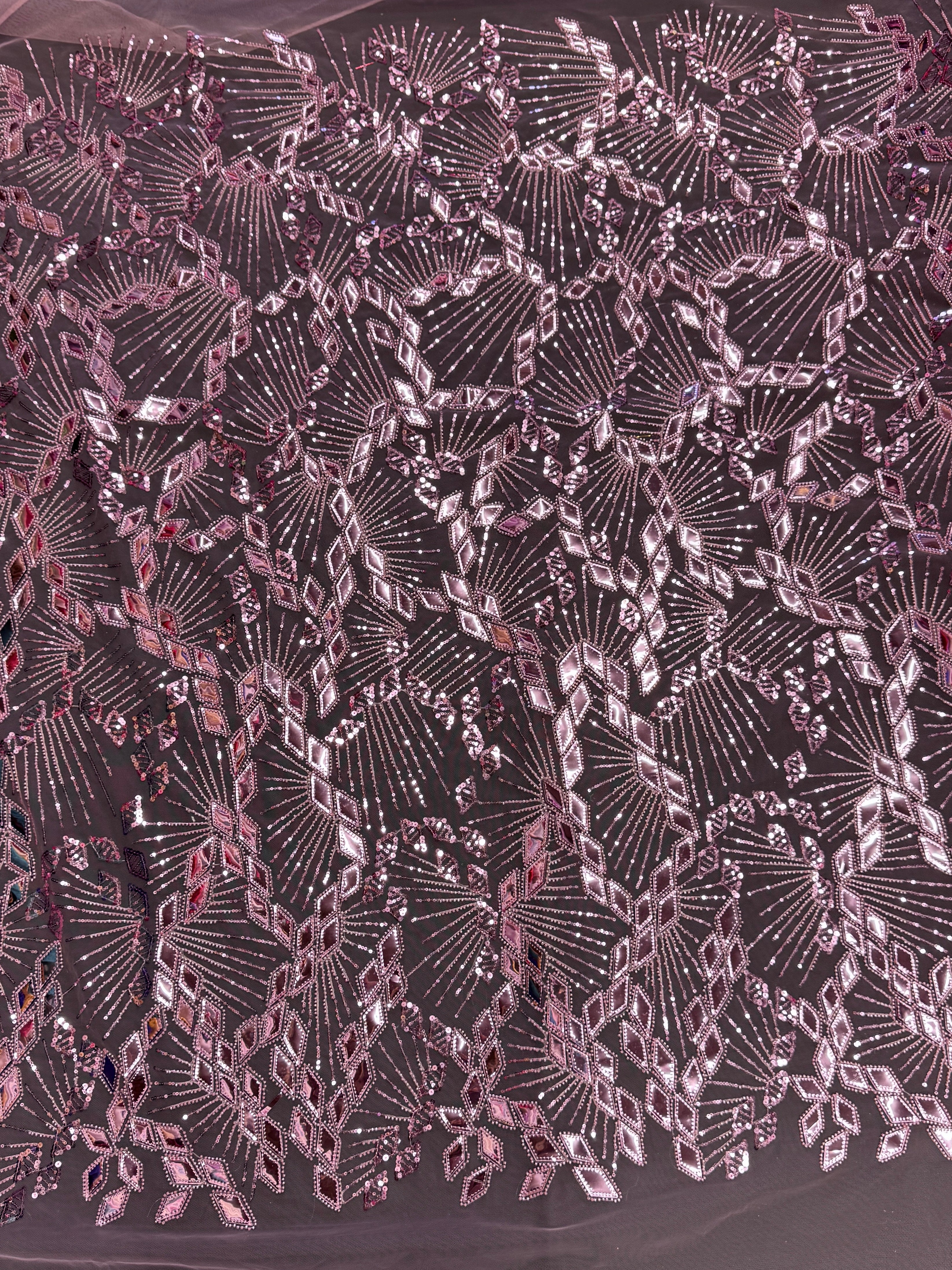 Rose Pink Art Deco Mirror Sequin Lace, Mirror Sequin Lace, Sequin Lace Fabric, Embellished Lace Fabric, Sparkle Lace Fabric, Glitter Lace Fabric, Luxury Lace Fabric