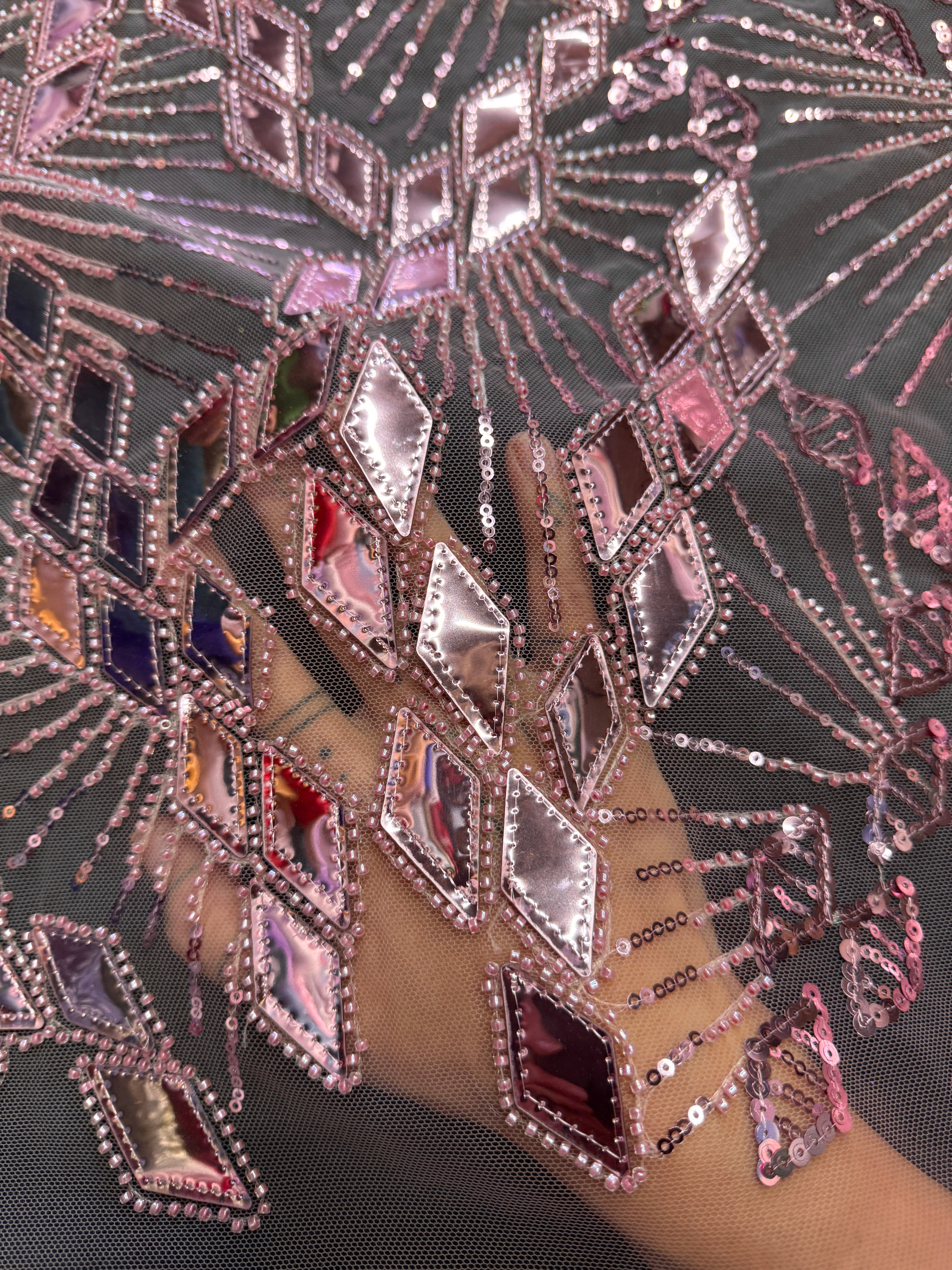 Rose Pink Art Deco Mirror Sequin Lace, Fabric Store, Sewing Store, Cheap Fabric Store, Kiki Textiles, Textile by the Yard