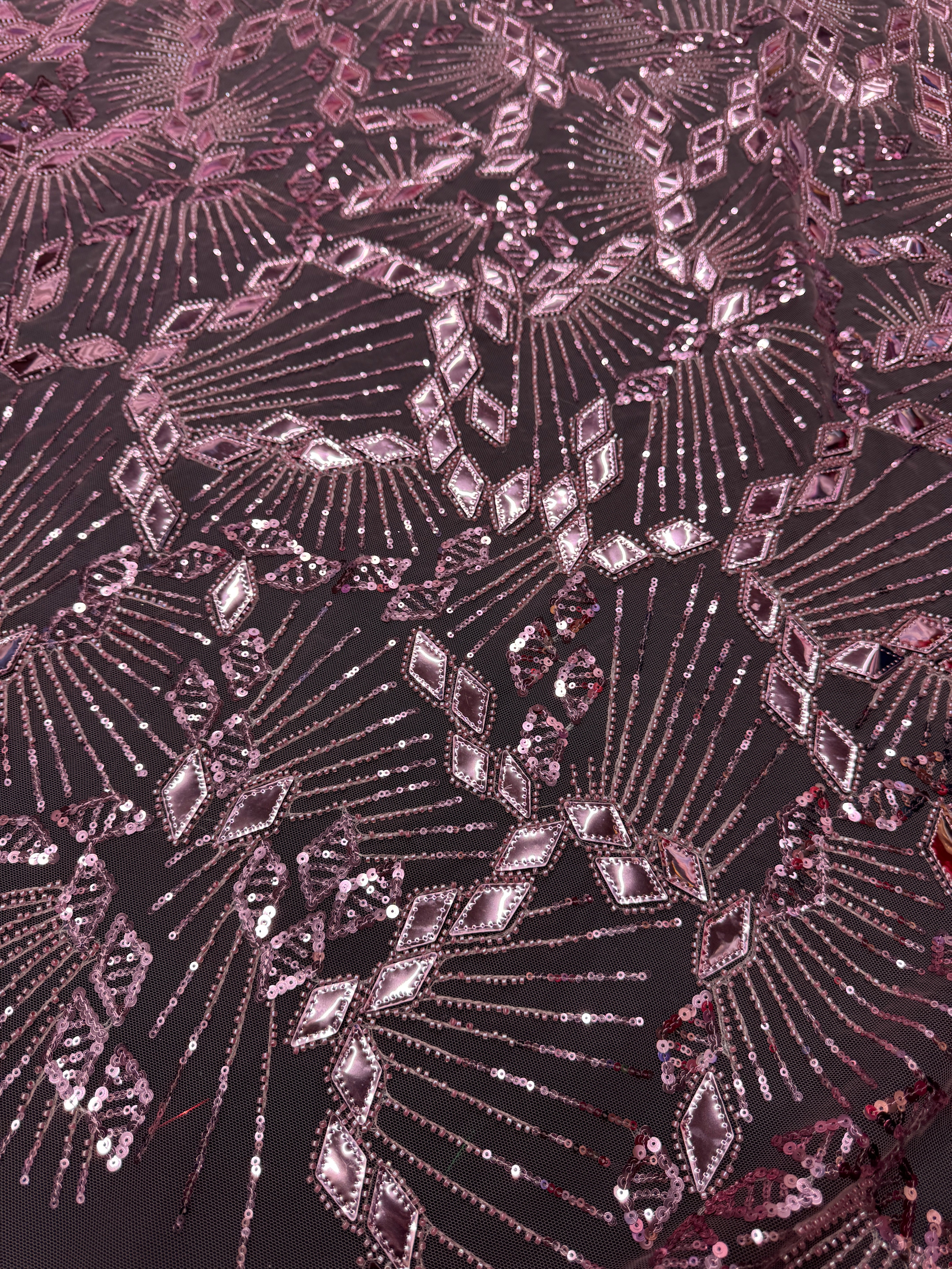 Rose Pink Art Deco Mirror Sequin Lace, Mirror Sequin Lace, Sequin Lace Fabric, Embellished Lace Fabric, Sparkle Lace Fabric, Glitter Lace Fabric, Luxury Lace Fabric