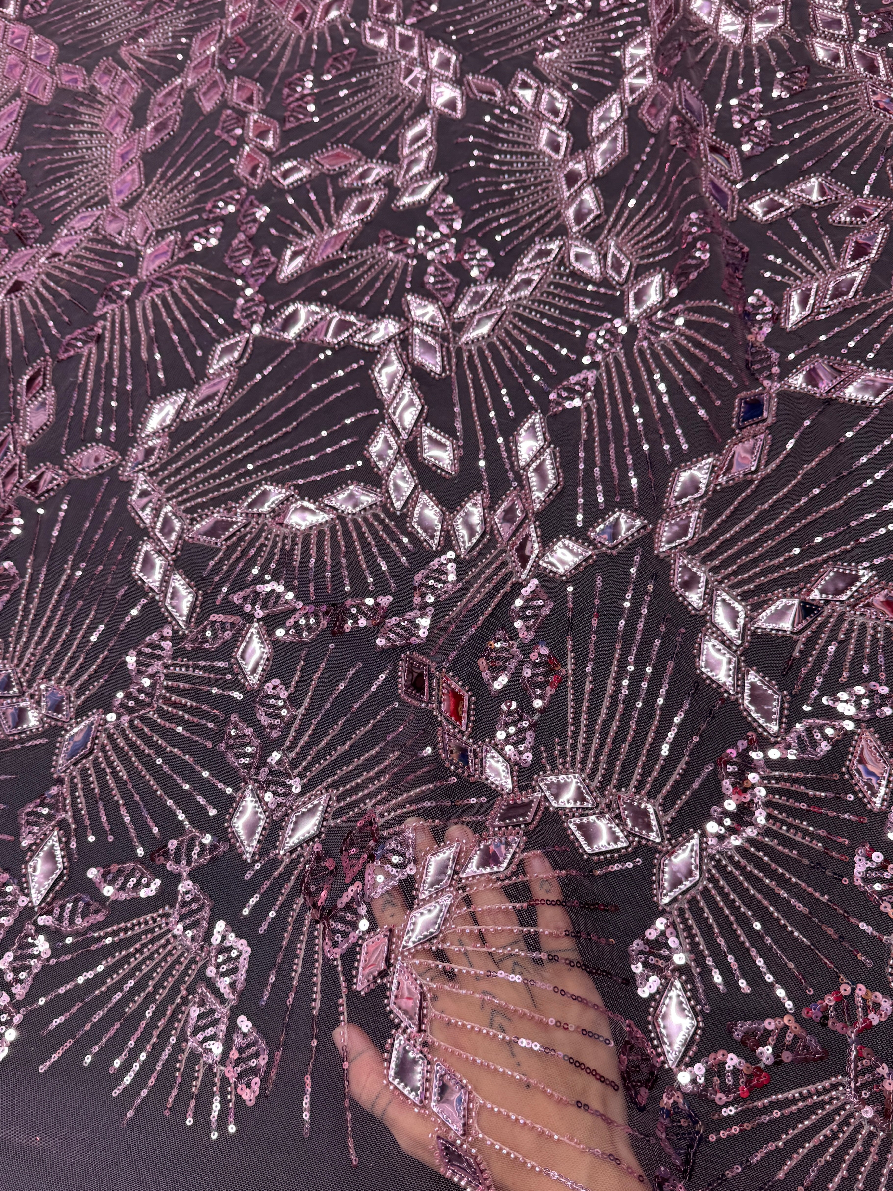 Rose Pink Art Deco Mirror Sequin Lace, Fabric Store, Sewing Store, Cheap Fabric Store, Kiki Textiles, Textile by the Yard