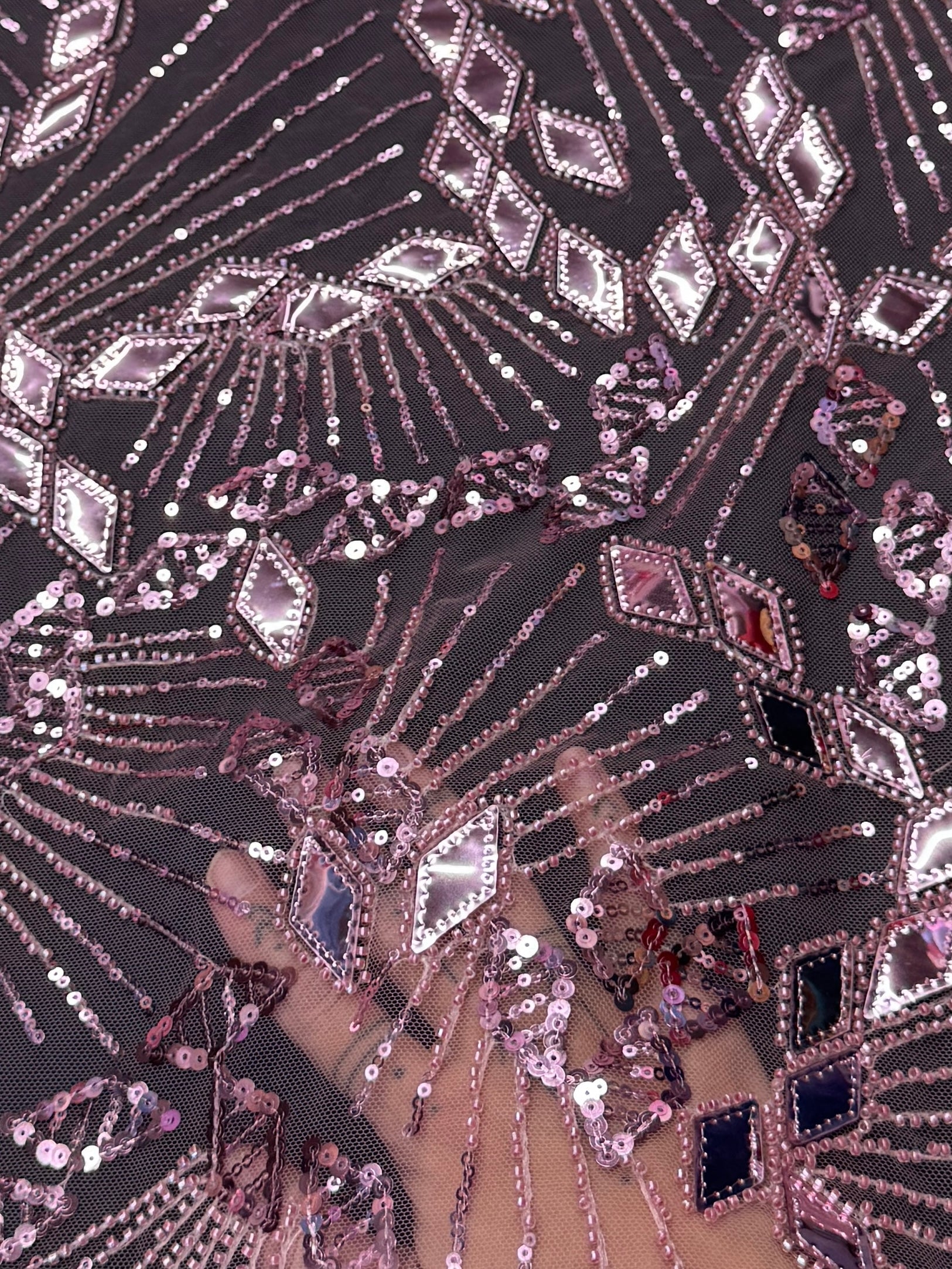 Rose Pink Art Deco Mirror Sequin Lace, Fabric Store, Sewing Store, Cheap Fabric Store, Kiki Textiles, Textile by the Yard