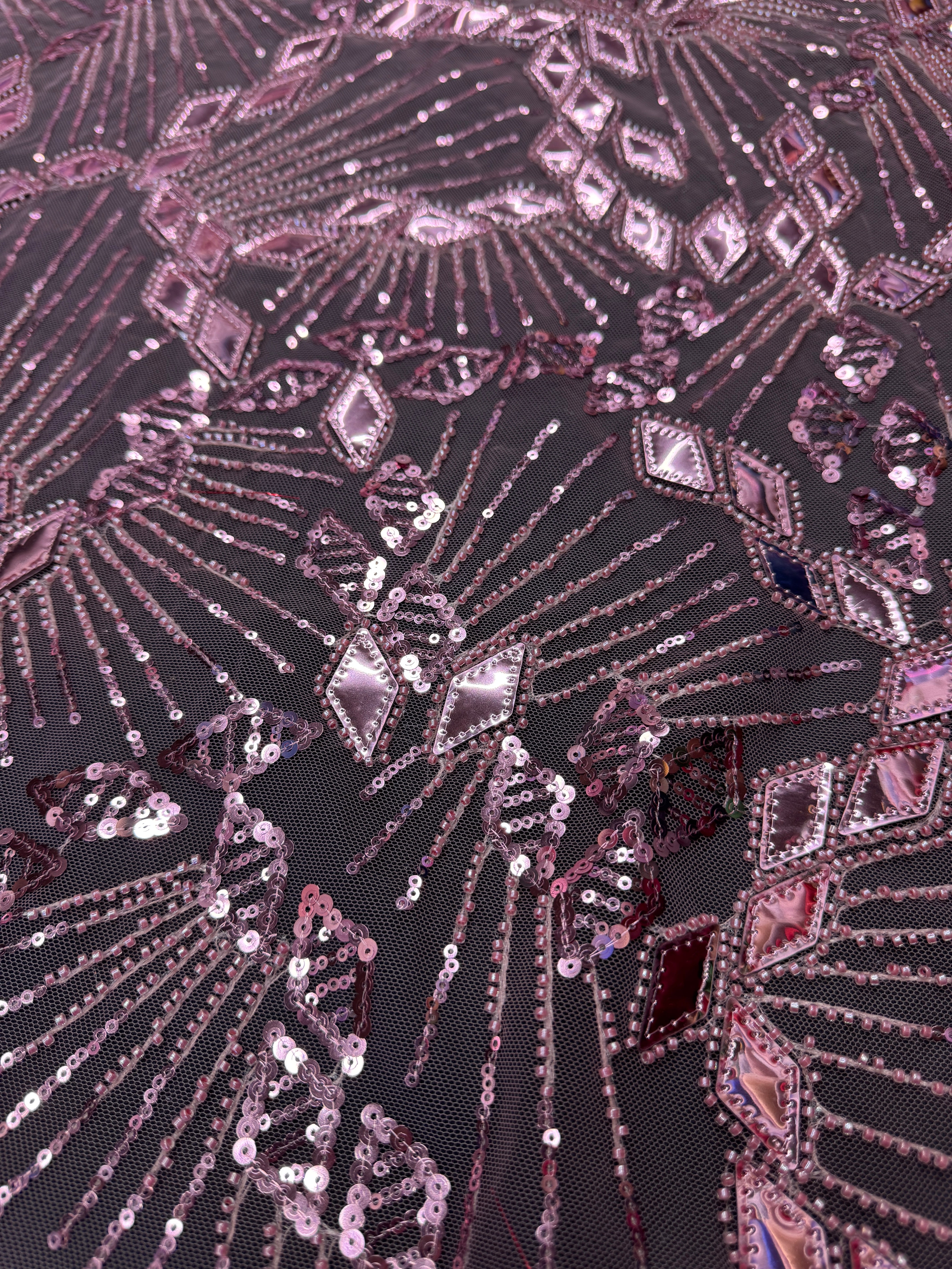 Rose Pink Art Deco Mirror Sequin Lace, Mirror Sequin Lace, Sequin Lace Fabric, Embellished Lace Fabric, Sparkle Lace Fabric, Glitter Lace Fabric, Luxury Lace Fabric