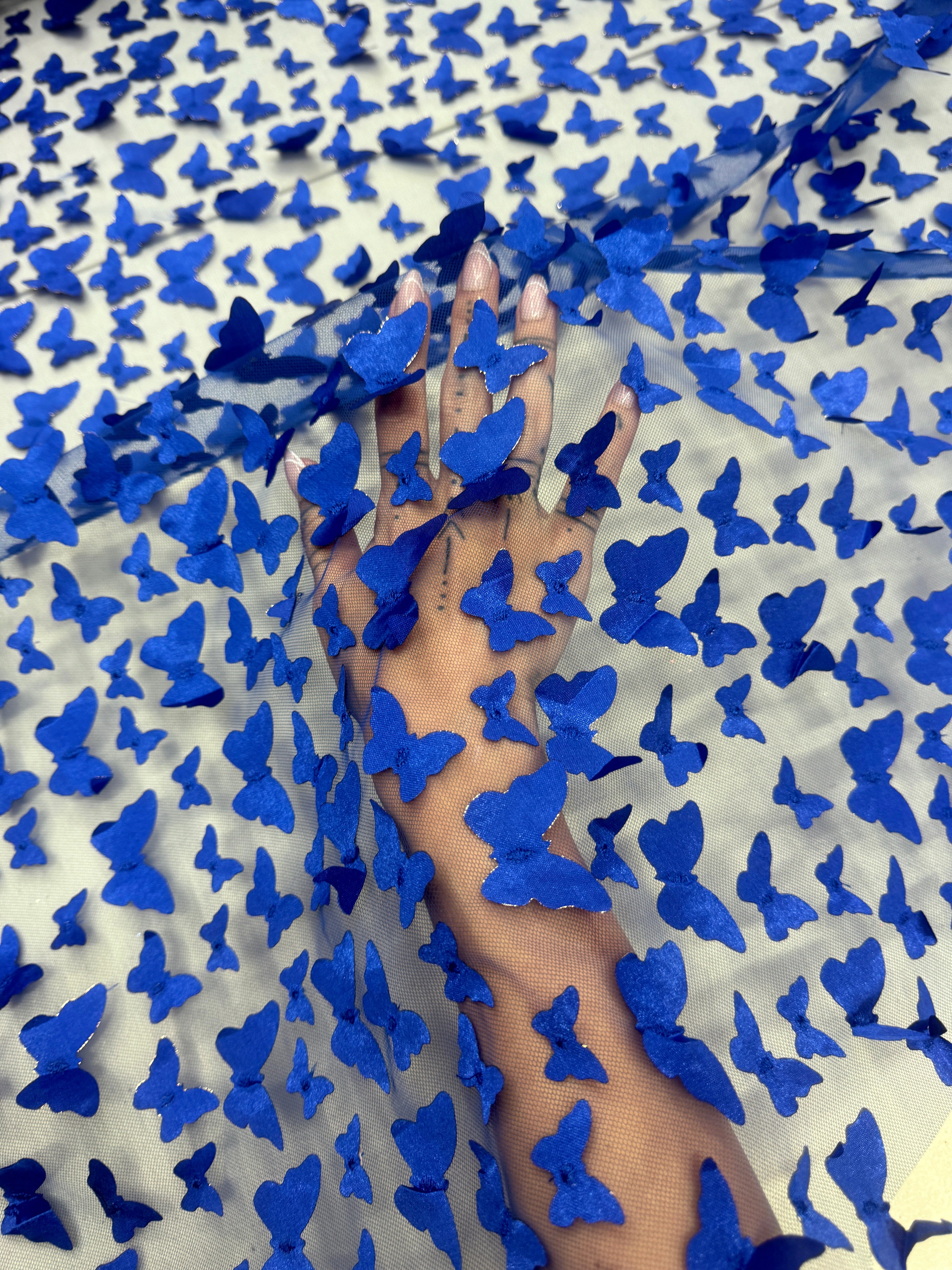Royal Blue 3D Butterfly Lace,online textile store, sewing, fabric store, sewing store, cheap fabric store, kiki textiles