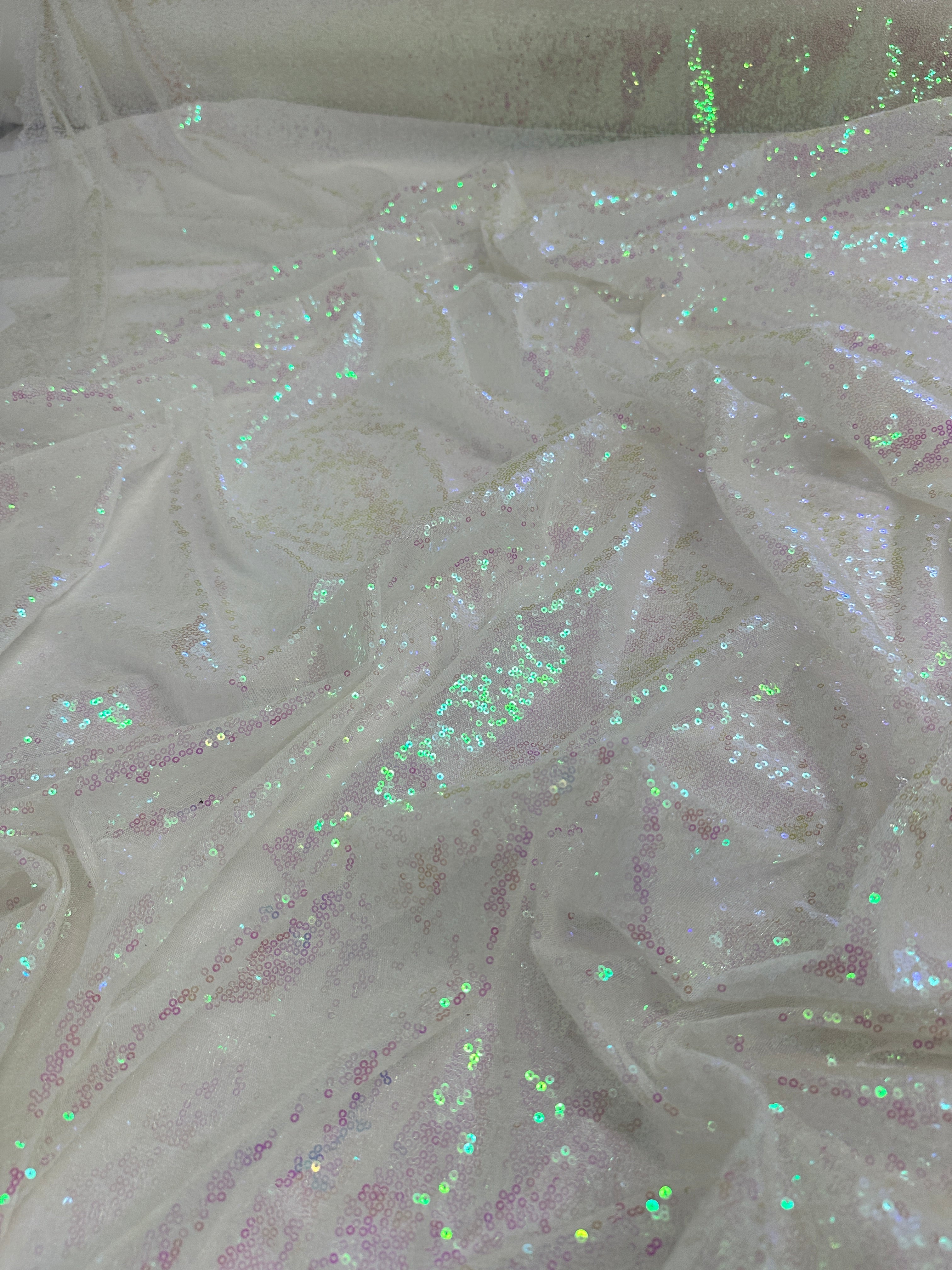 White Iridescent Sequin on Mesh, White Sequin Mesh for woman, Stretch Sequin Mesh for bride, Stretch Sequin Mesh on sale, Sequin Mesh on discount, Sequin Mesh online